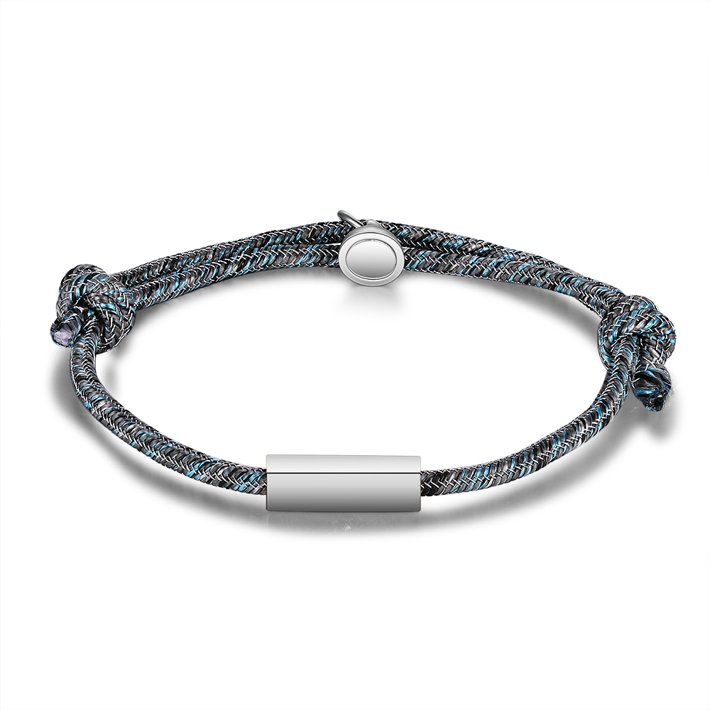 Pulsera de cuerda para pareja 2 nombres y 1 texto personalizados con dije magnético