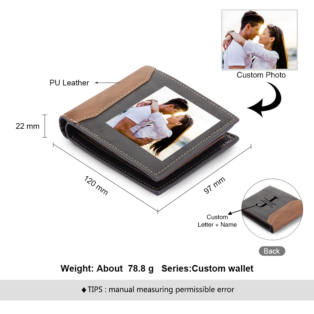 Cartera, billetera personalizada con 1 foto, 1 nombre y 1 letra monedero para hombre-Jessemade ES