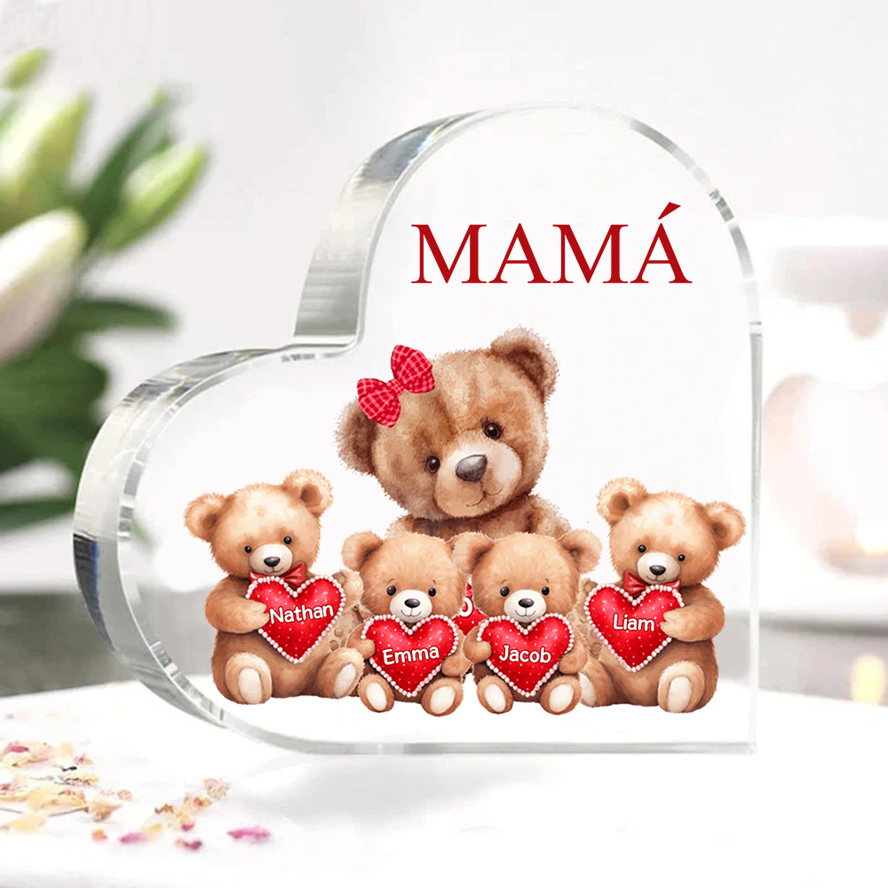 A mi mamá/abuela-Placa de acrílico "Nosotros" en forma de corazón 4 nombres y 1 texto personalizados-Jessemade ES