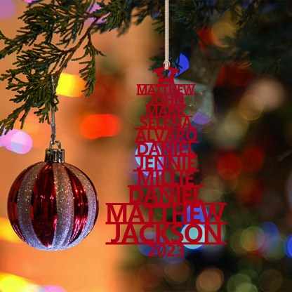 Navidad-Ornamento navideño de madera árbol de nombres con 11 nombres y año personalizados