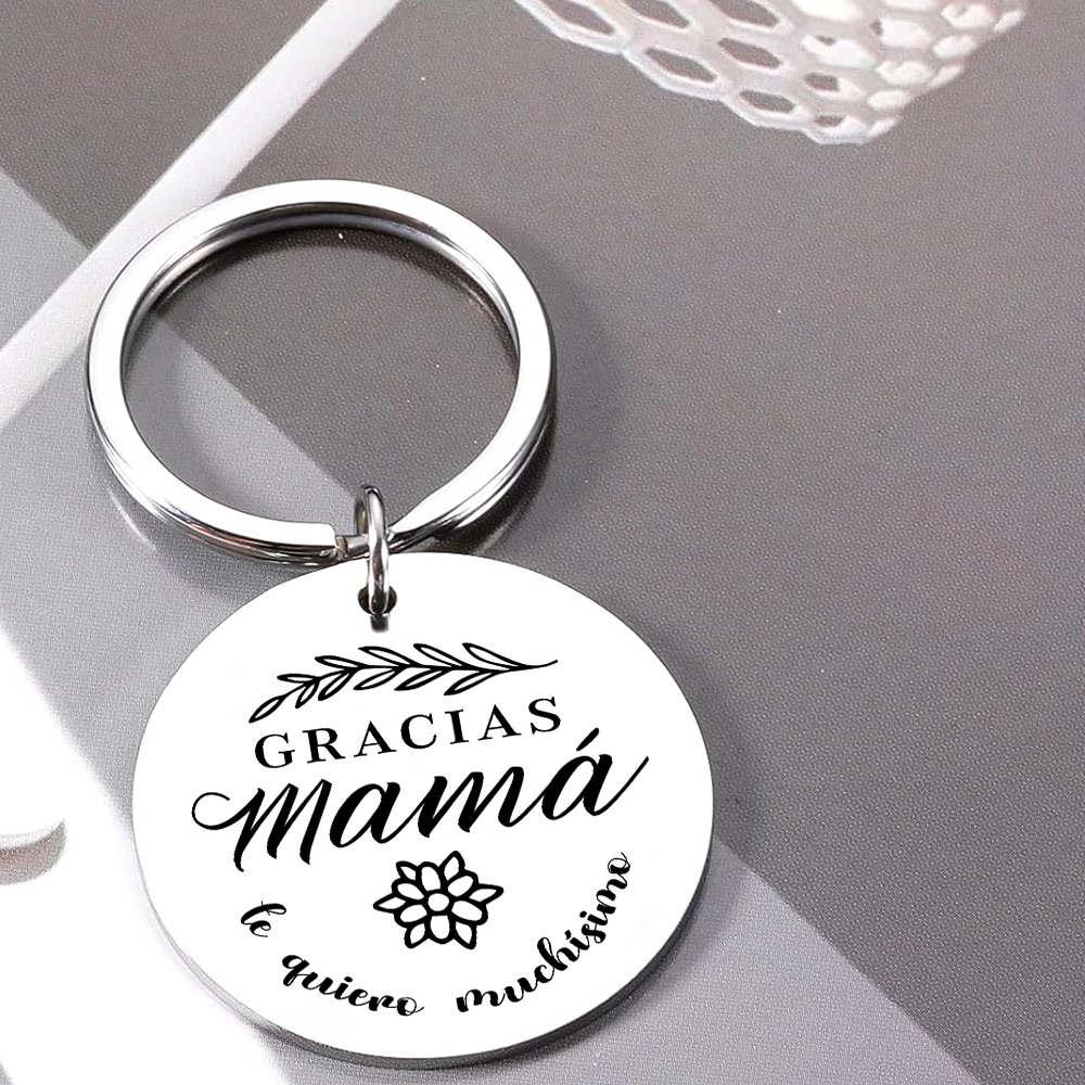 A mi mamá - Llavero de placa redonda "gracias mamá" con 1 foto personalizada-Jessemade ES