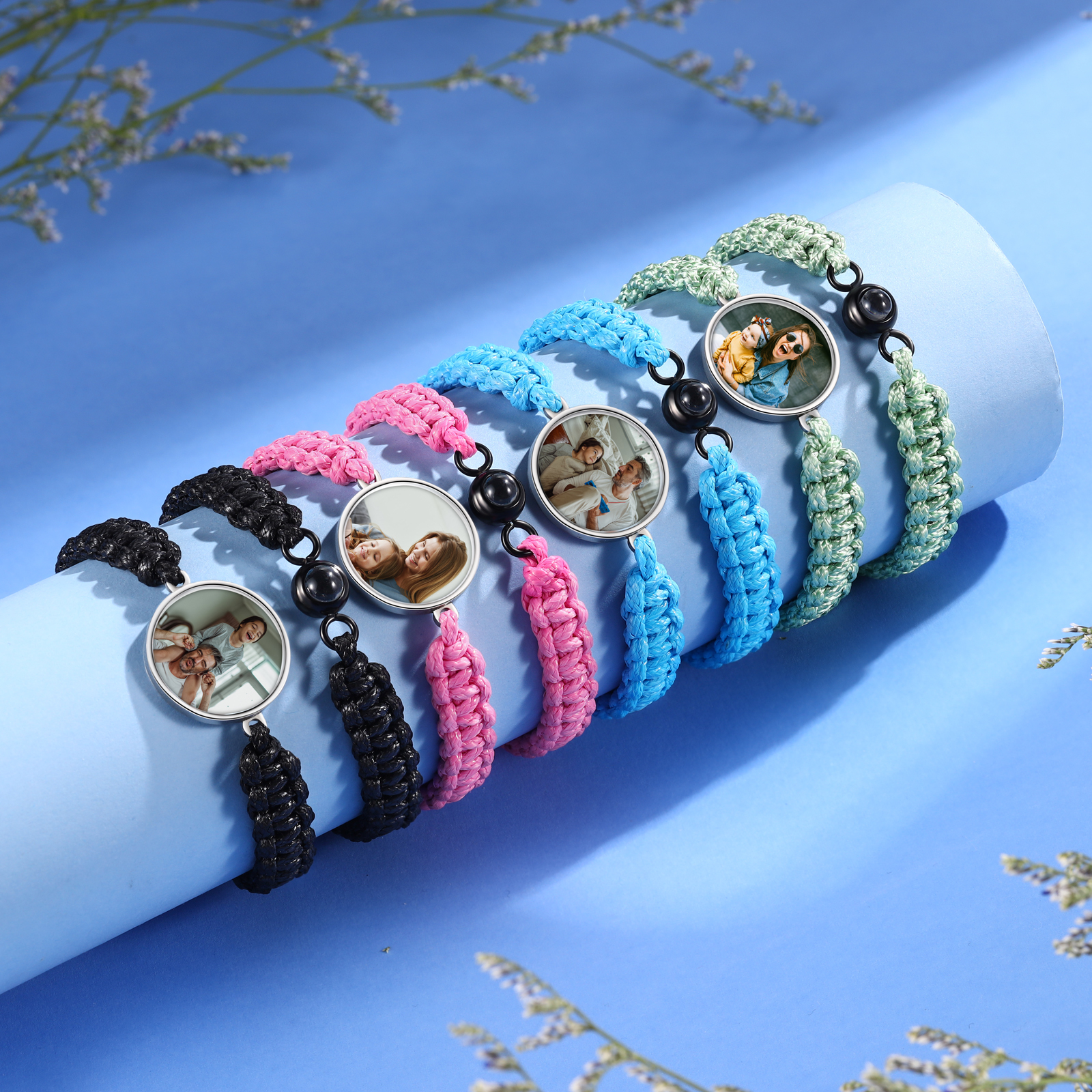 Pulsera de cuerda para familia con 2 fotos personalizadas para padres e hijos-Jessemade ES