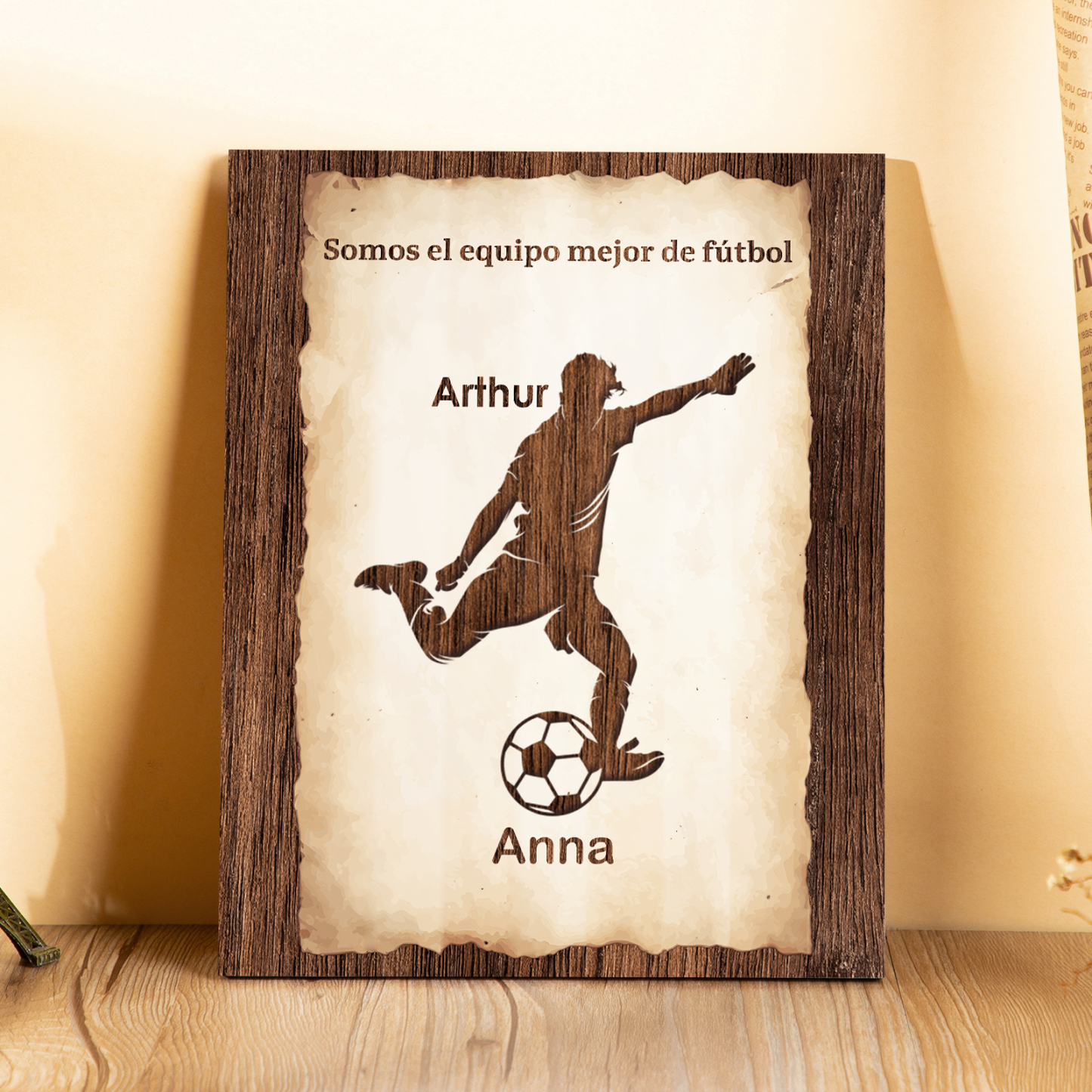 A mi papá - Lámina 2-7 nombres personalizados marco de madera equipo de fútbol-Jessemade ES