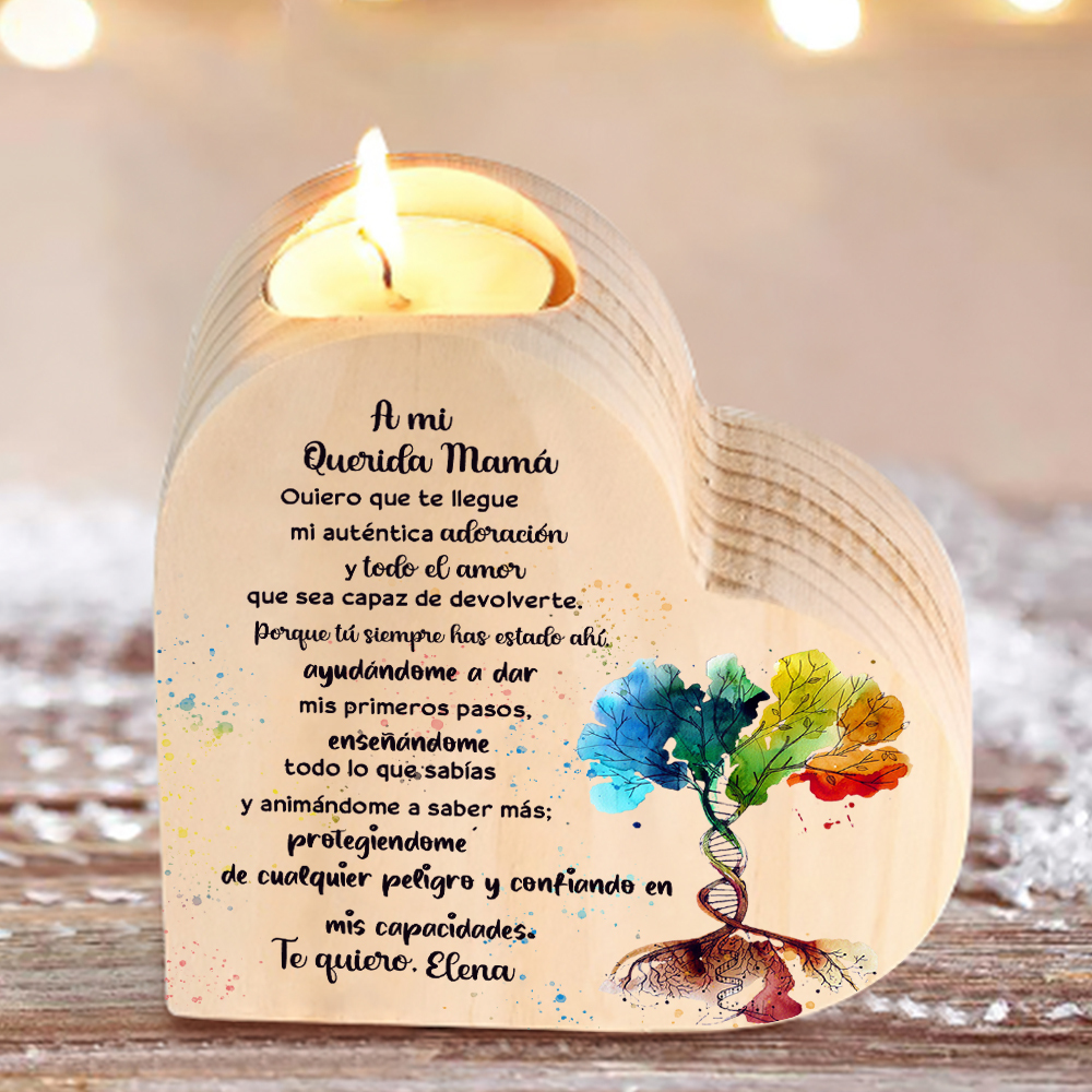 A mi mamá-Candelero con nombre personalizado en forma de corazón de madera sin candela-Jessemade ES