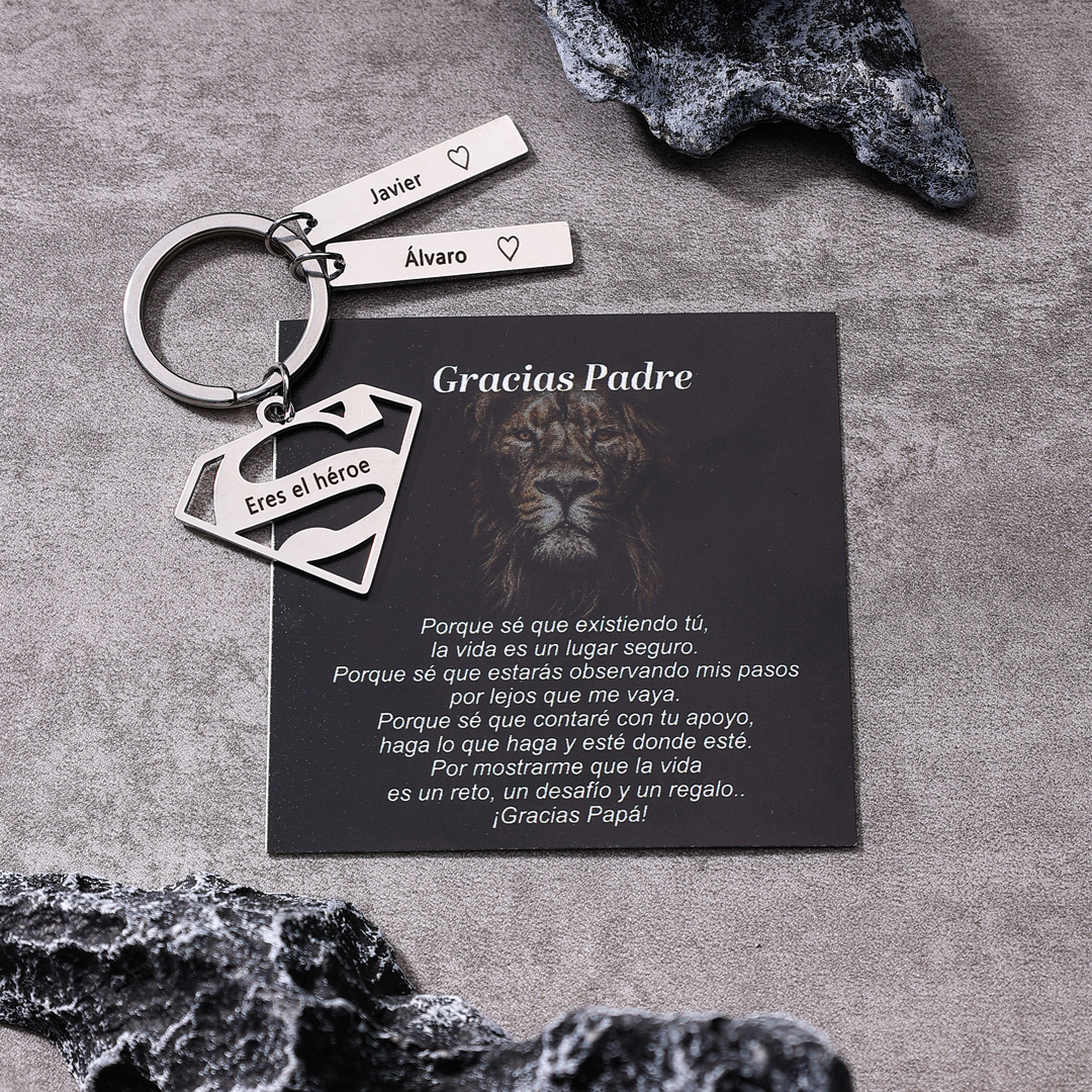 A mi papá - Llavero Superman con 2 nombres personalizados con texto-Jessemade ES