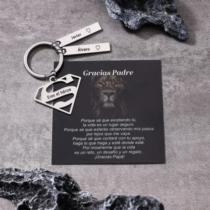 A mi papá - Llavero Superman con 2 nombres personalizados con texto-Jessemade ES