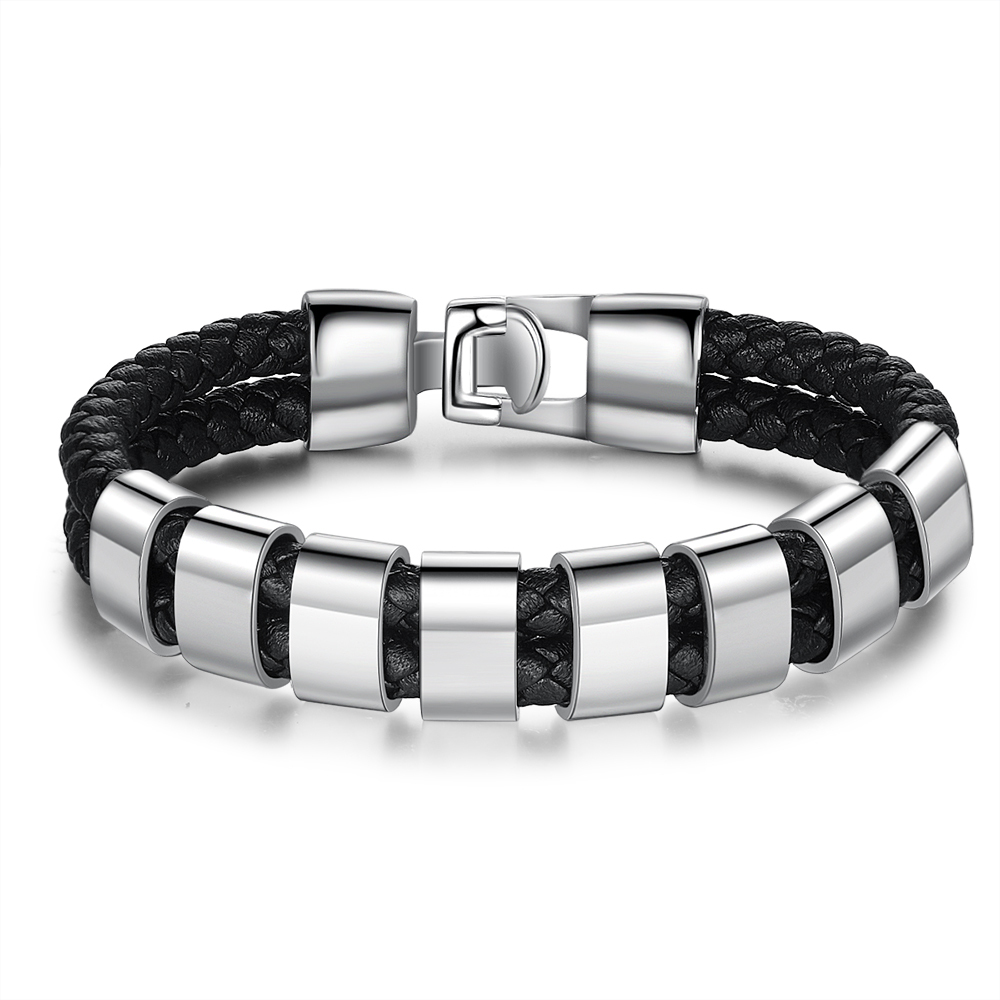 A mi papá-Pulsera de cuero trenzado Pulsera de hombre con 8 aros personalizados con 8 nombres-Jessemade ES