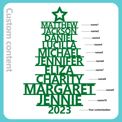 Navidad-Ornamento navideño de madera árbol de nombres con 10 nombres y año personalizados
