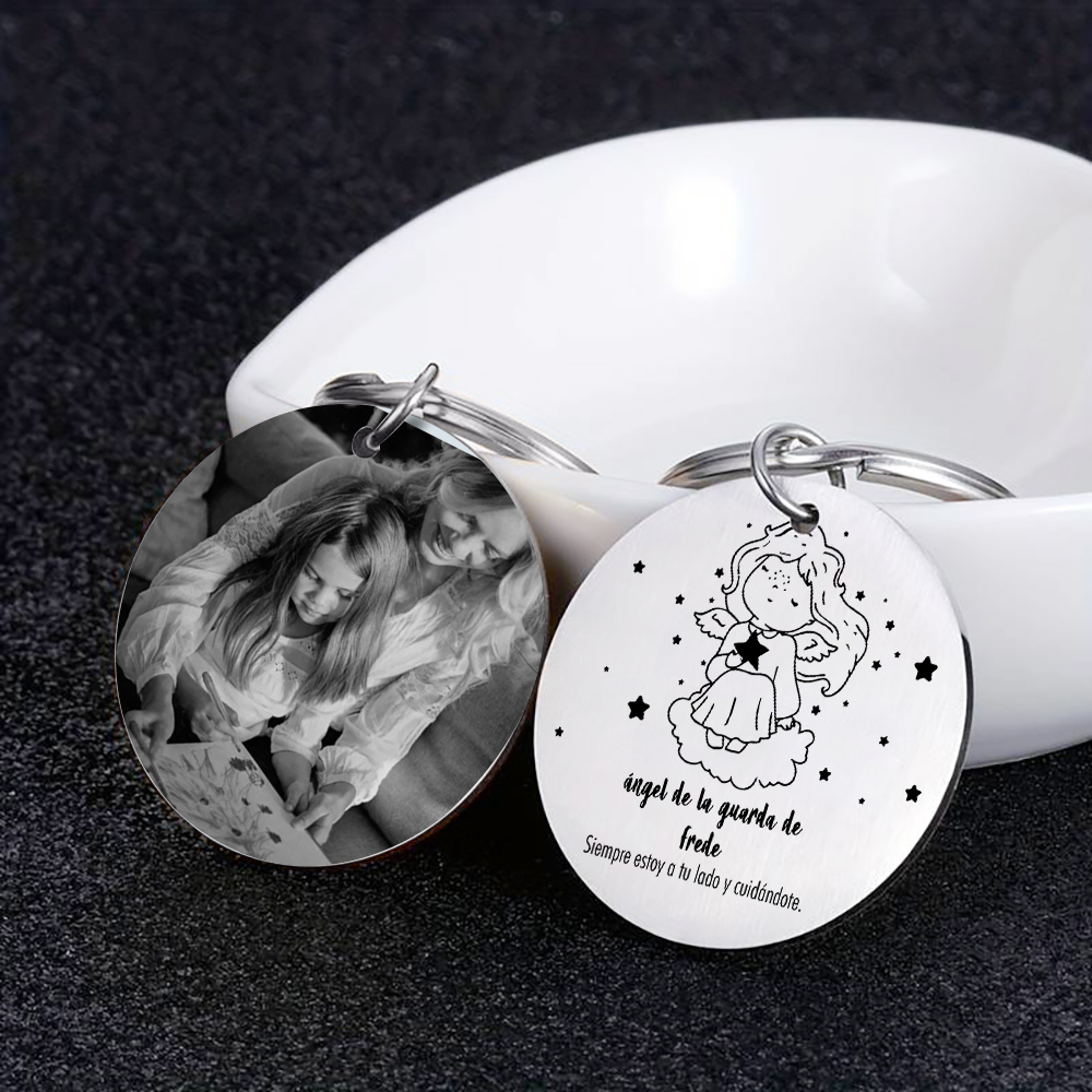A mi hija-Llavero de placa "ángel de la guarda" 1 nombre y 1 foto personalizados-Jessemade ES