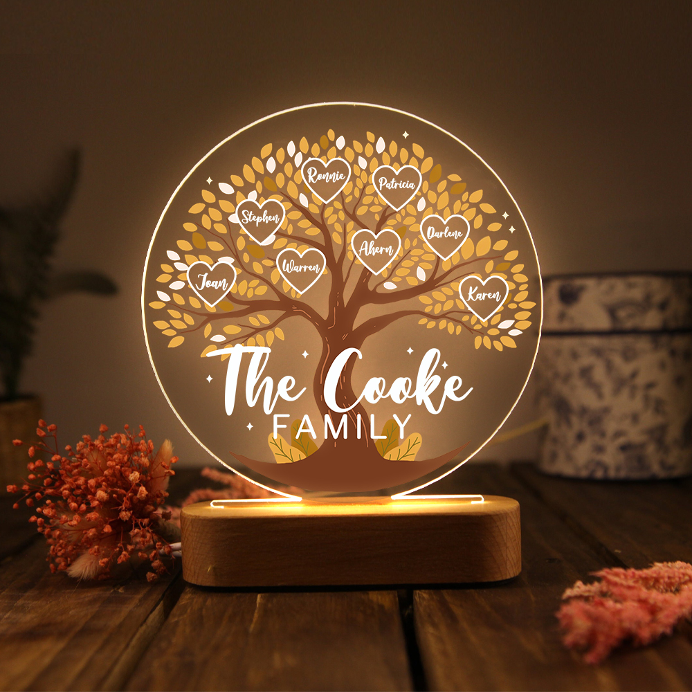 Lámpara de noche LED Árbol de la Vida 8 nombres y 1 texto personalizados-Jessemade ES