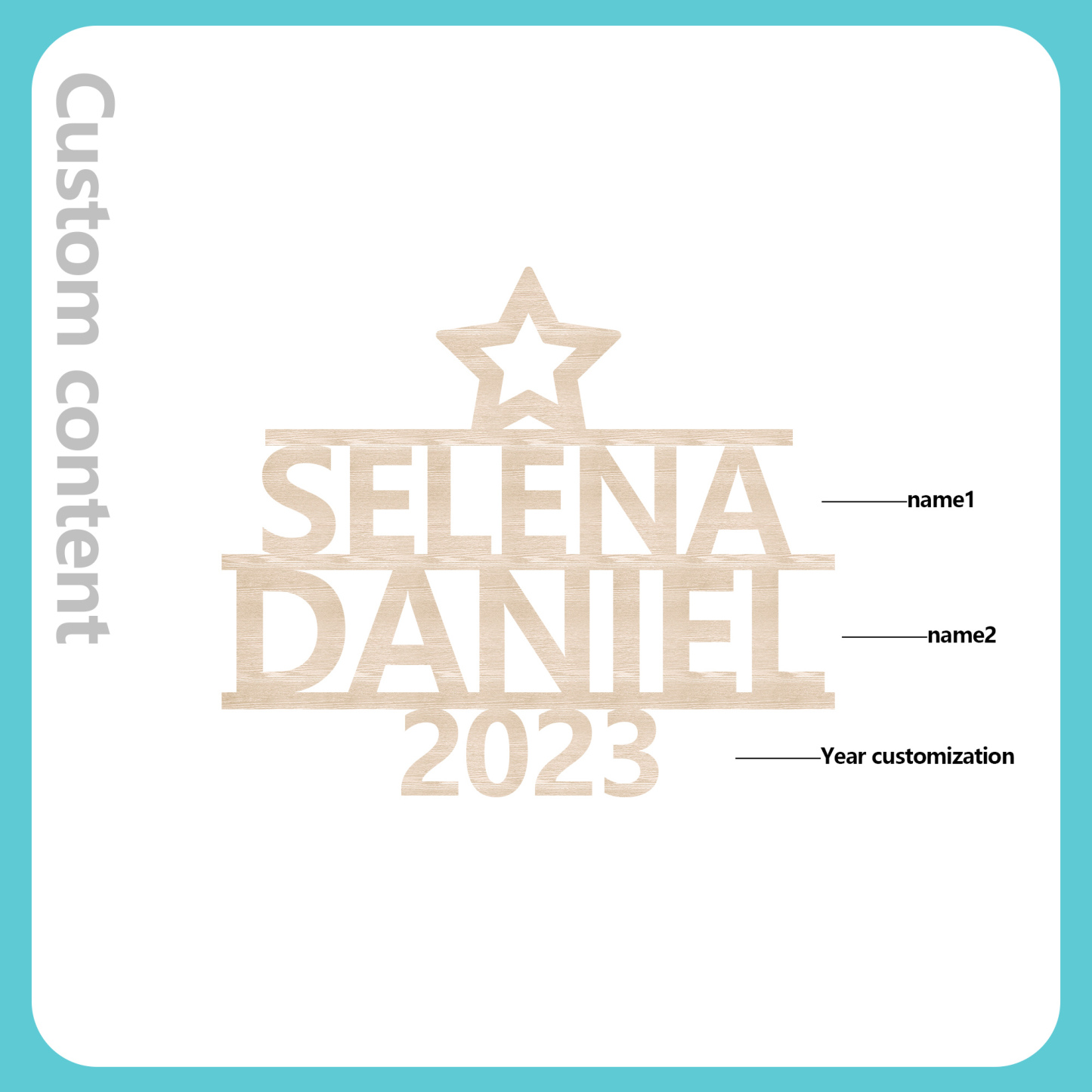 Navidad-Ornamento navideño de madera árbol de nombres con 2 nombres y año personalizados