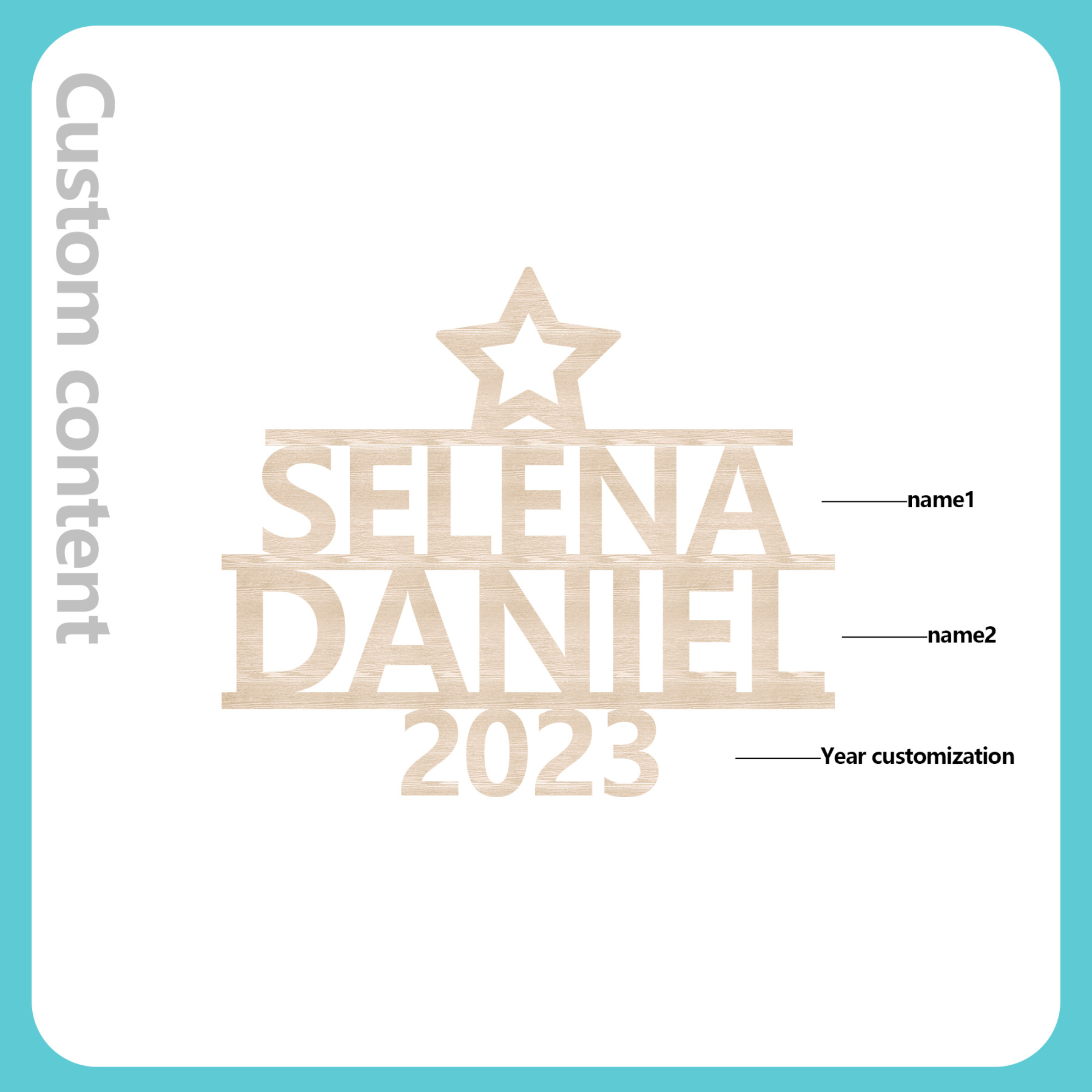 Navidad-Ornamento navideño de madera árbol de nombres con 2 nombres y año personalizados