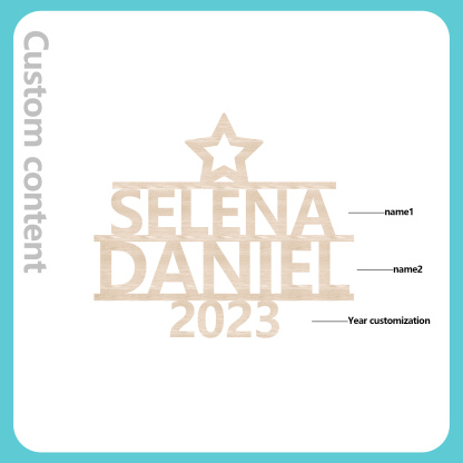 Navidad-Ornamento navideño de madera árbol de nombres con 2 nombres y año personalizados