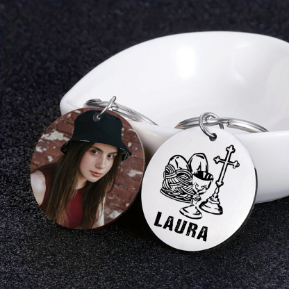 Comunión-Llavero con icono de comunión 1 foto y 1 nombre personalizados-Jessemade ES