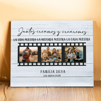 A mi familia-Lámina marco de madera "Juntos creamos una casa" 3 fotos y 2 textos personalizados-Jessemade ES
