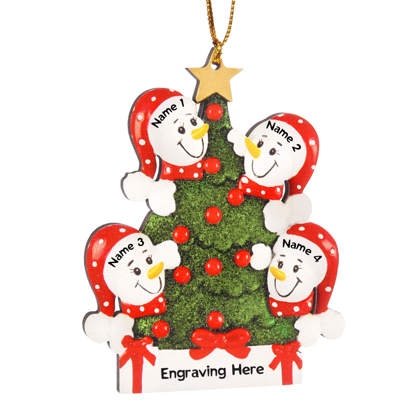 Navidad-Ornamentos Navideños de Madera Árbol y muñecos de nieve 4 Nombres con Texto Personalizados