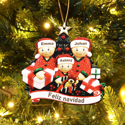 Navidad-Ornamentos de resina muñecos navideños familia y regalos 3 nombres personalizados con texto adorno de árbol
