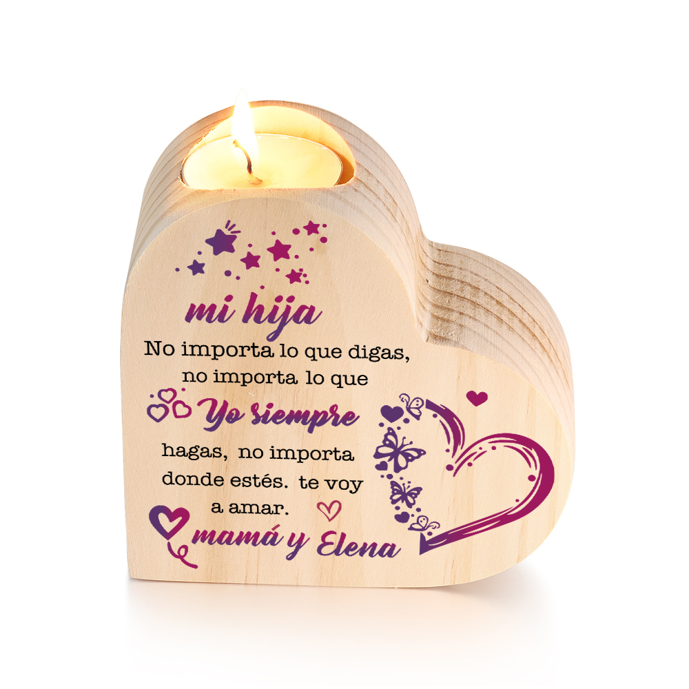 Candelero de corazón para hija de madera de corazón sin candela personalizado con nombres-Jessemade ES