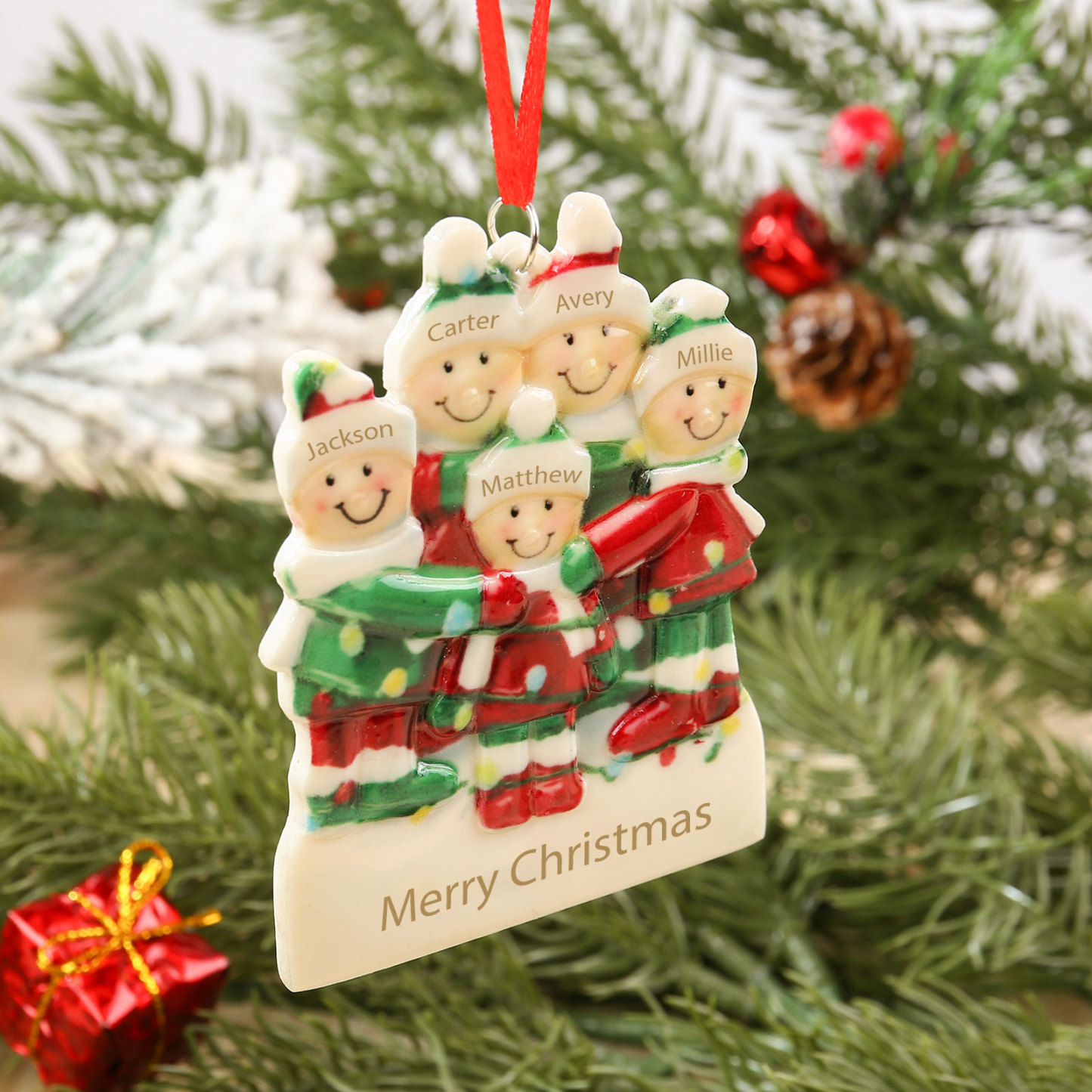 Navidad-Ornamento muñecos navideño de resina 1 texto y 5 nombres personalizados adorno del árbol