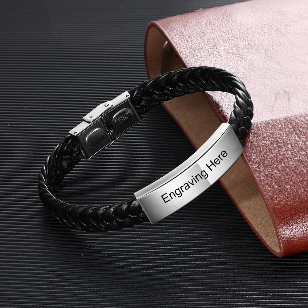 Pulsera de cuero trenzado Pulsera de hombre con 1 texto personalizado