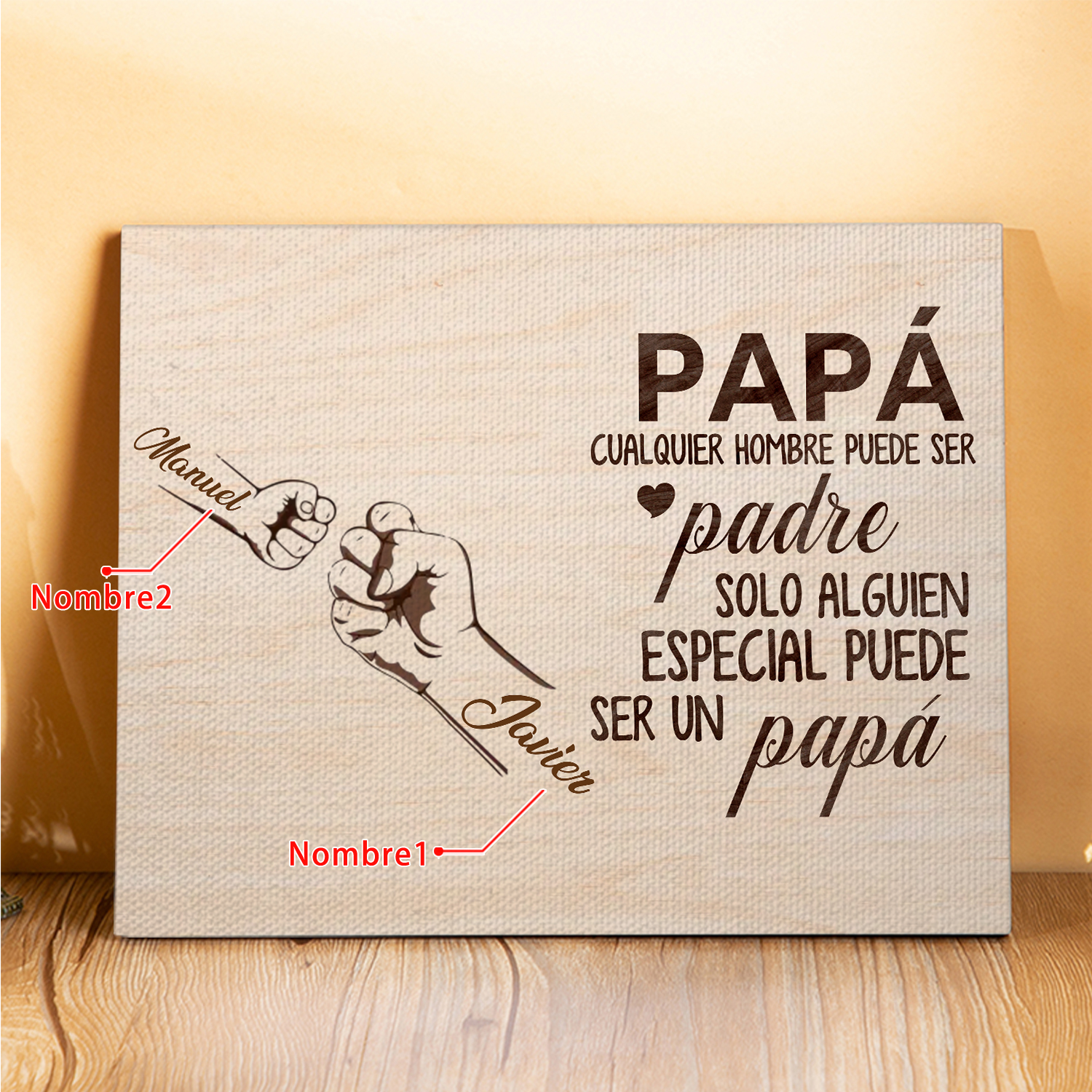 A mi papá - Lámina 2-6 nombres personalizados marco de madera puño con puño-Jessemade ES