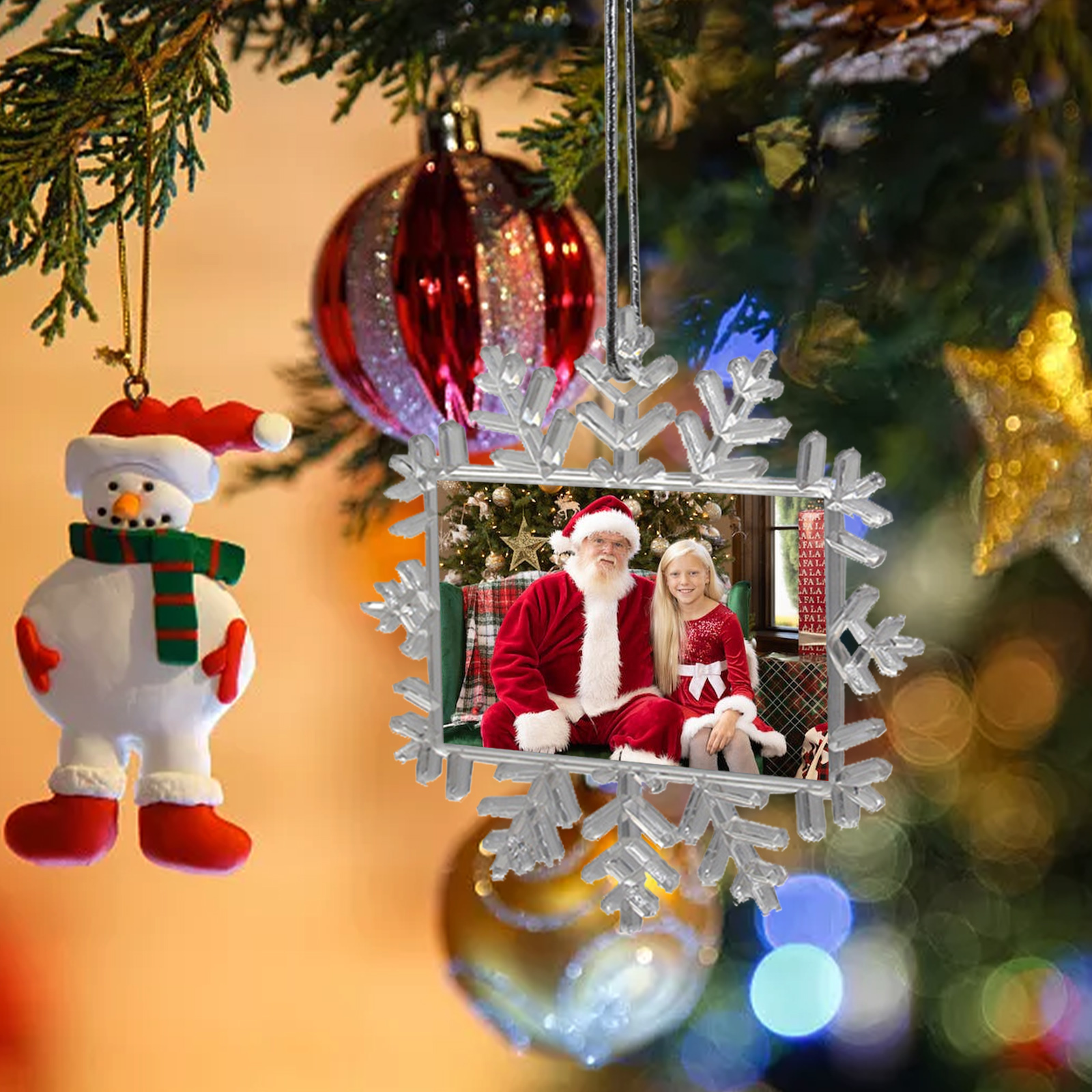 Navidad-Ornamento navideño copo de nieve con 1 foto personalizada adorno del árbol