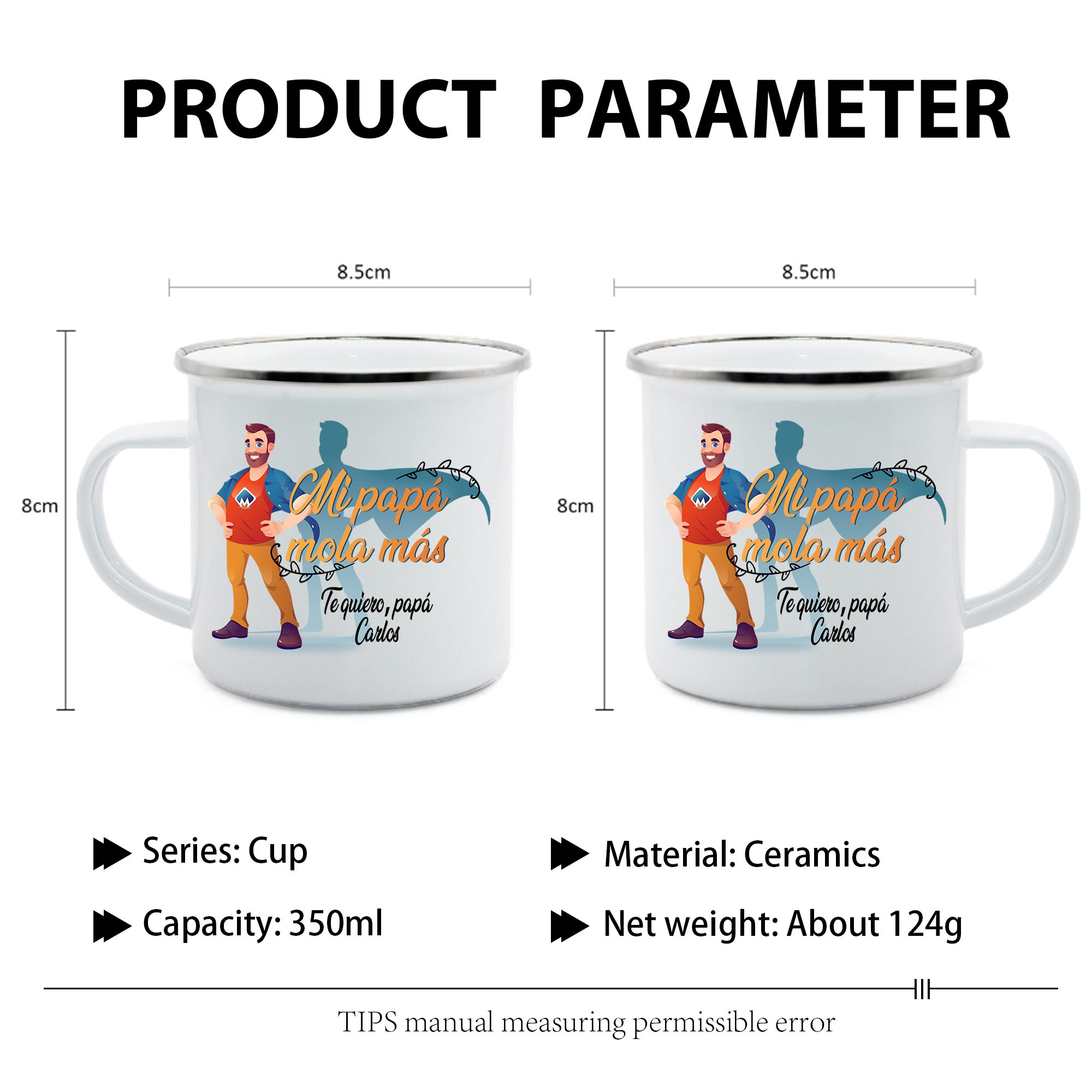 Taza para papá con 1 nombre personalizado-Jessemade ES