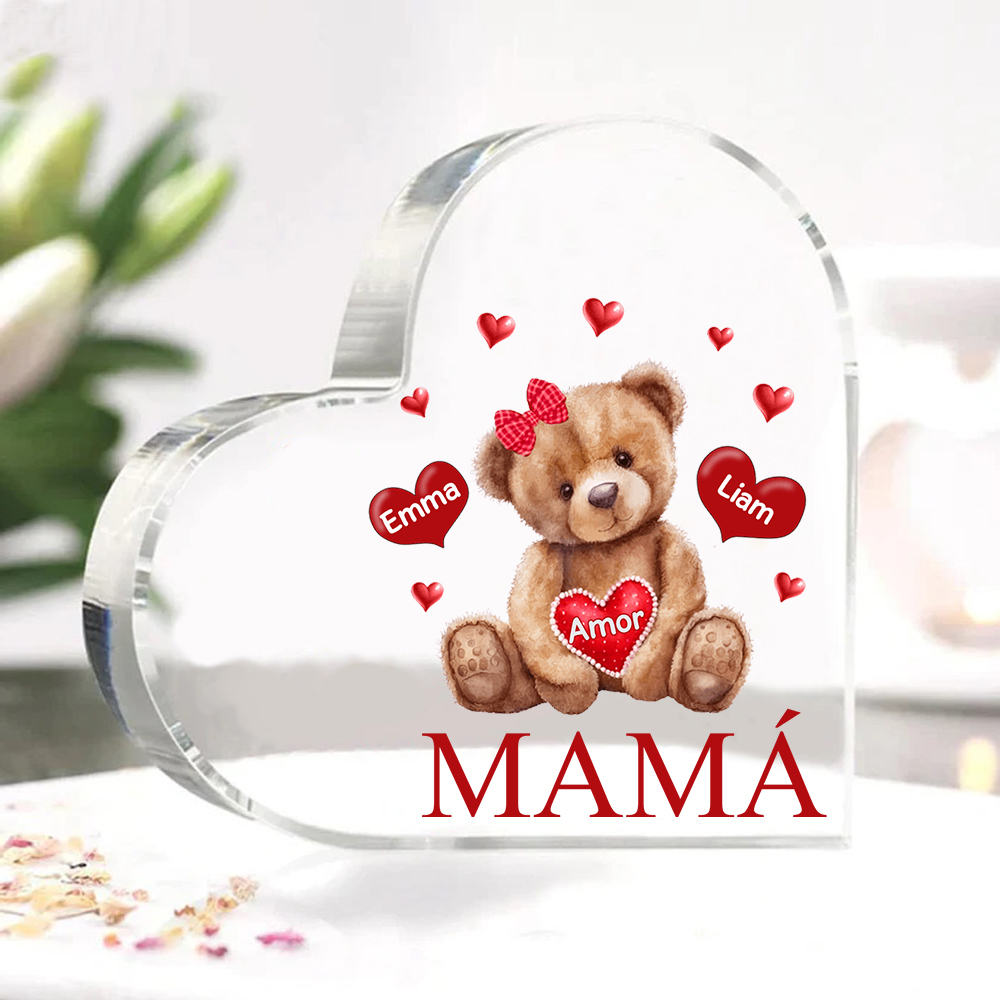 A mi mamá/abuela-Placa de acrílico "Nosotros" en forma de corazón 2 nombres y 1 texto personalizados-Jessemade ES