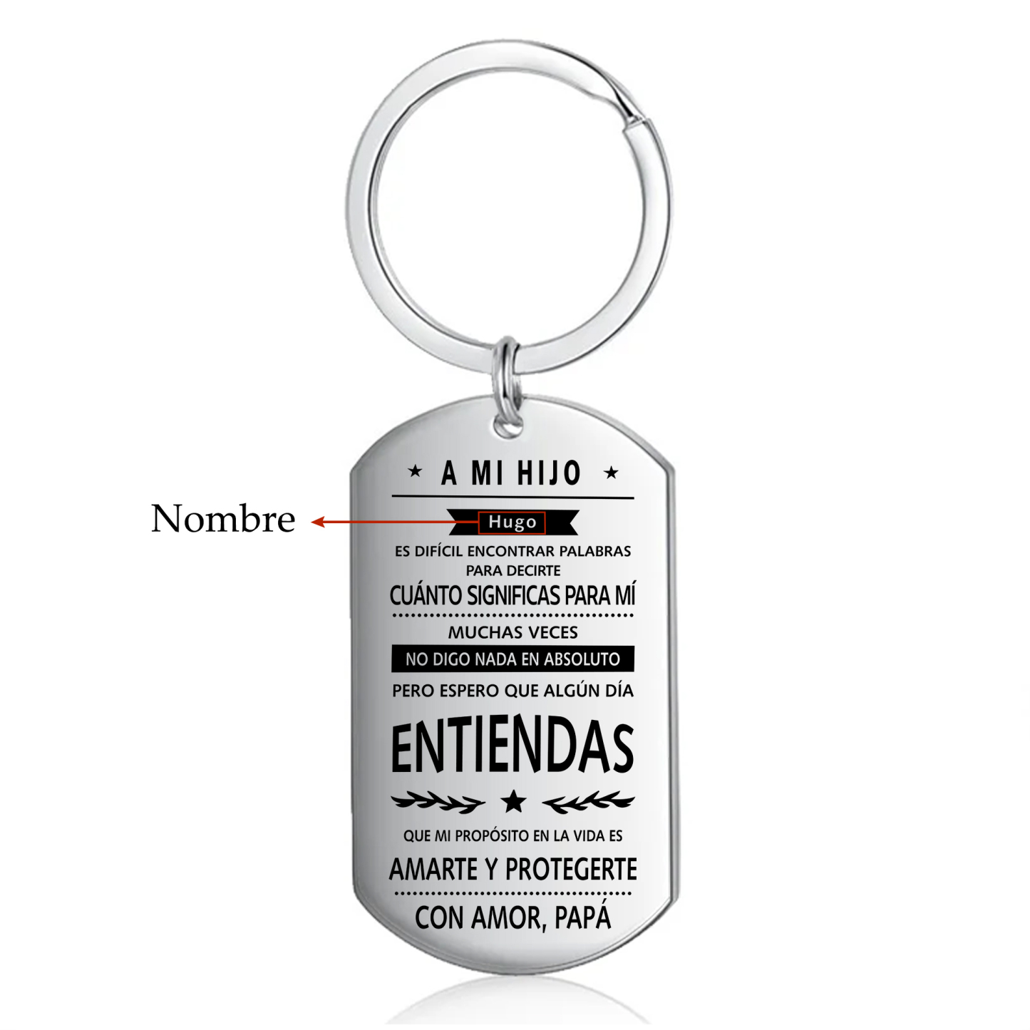 A mi hijo-Llavero de placa "mi propósito es amarte y protegerte" de papá personalizado con 1 nombre-Jessemade ES