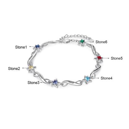 Pulsera de estrella e infinito personalizada con 6 nombres y 6 piedras de nacimiento