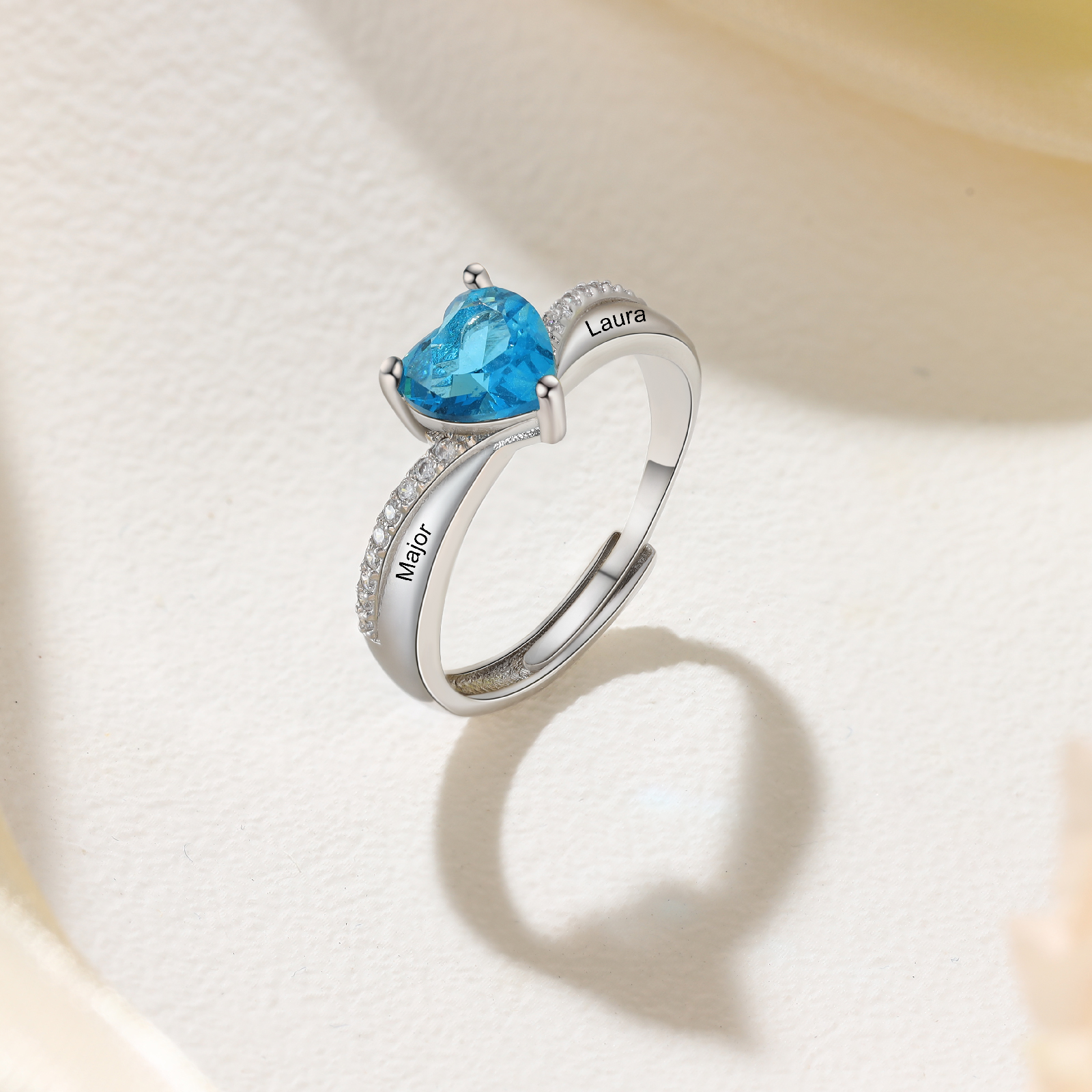 Anillo personalizado con 1 piedra de nacimiento y 2 nombres anillo ajustable-Jessemade ES