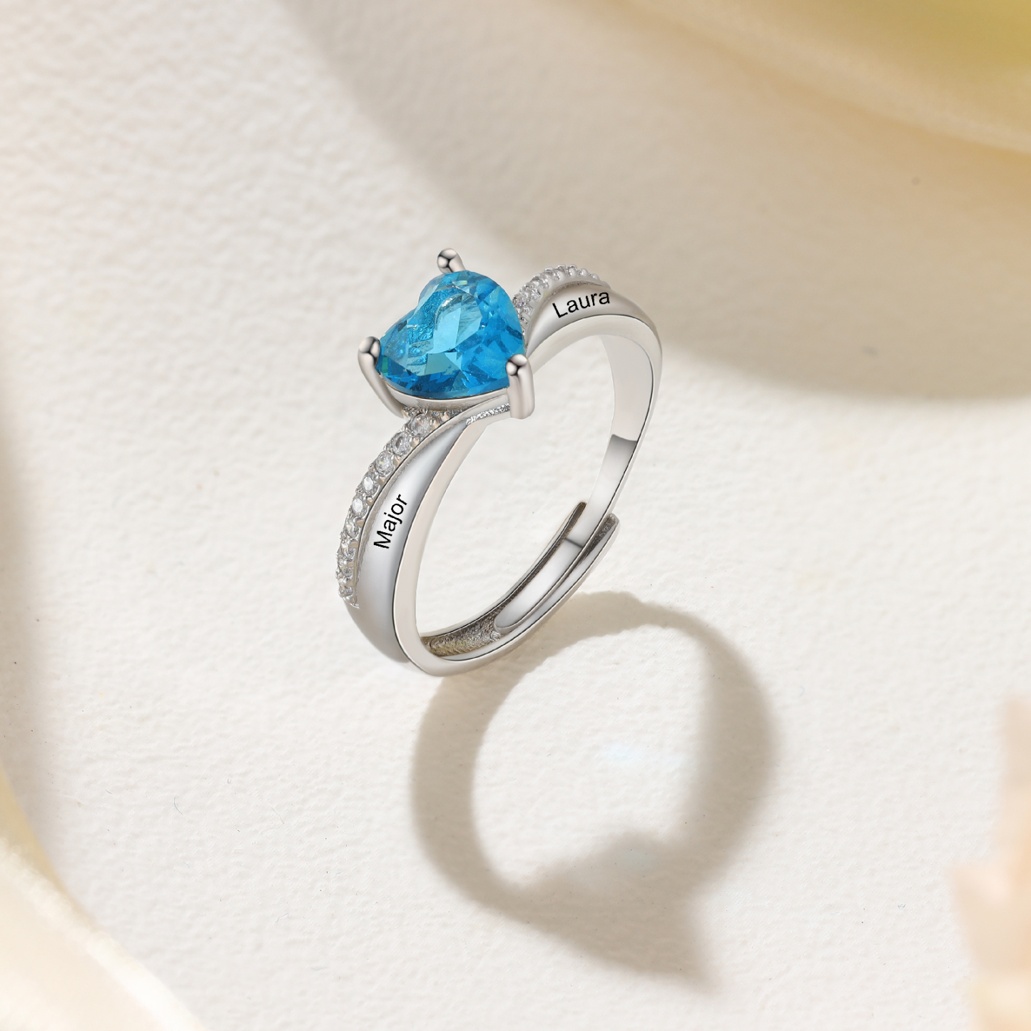 Anillo personalizado con 1 piedra de nacimiento y 2 nombres anillo ajustable-Jessemade ES