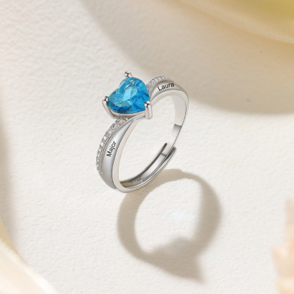 Anillo personalizado con 1 piedra de nacimiento y 2 nombres anillo ajustable-Jessemade ES