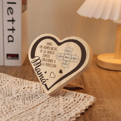 Adorno personalizado con 2-6 nombres decoración de madera en forma de corazón para mi mamá-Jessemade ES