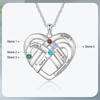 Collar de corazón con 4 nombres y piedras de nacimiento personalizados con texto-Jessemade ES
