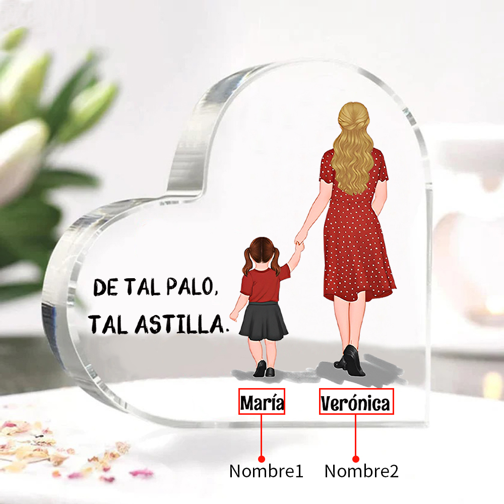 Placa de acrílico en forma de corazón mamá e hijos con 2-3 nombres personalizados-Jessemade ES