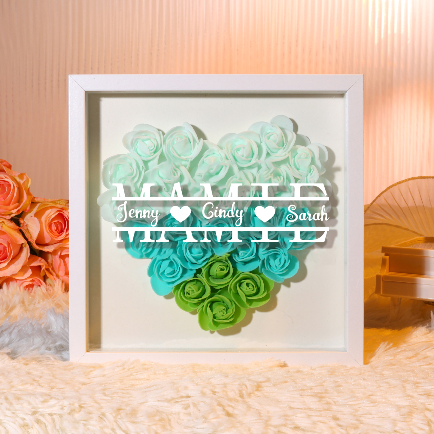 Adorno de madera de flores personalizado con 1 nombre y 1 texto-Jessemade ES