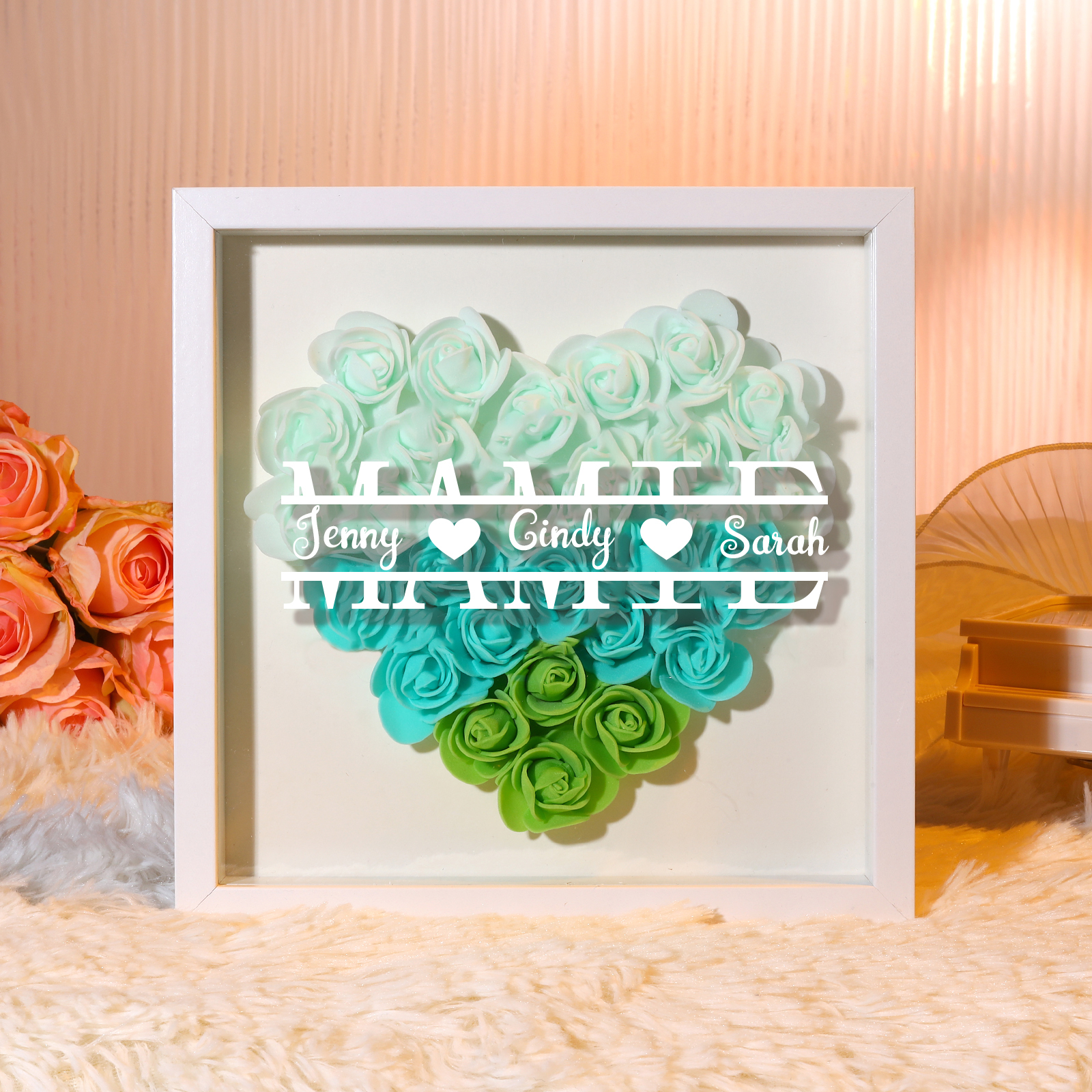 Adorno de madera de flores personalizado con 1 nombre y 1 texto-Jessemade ES