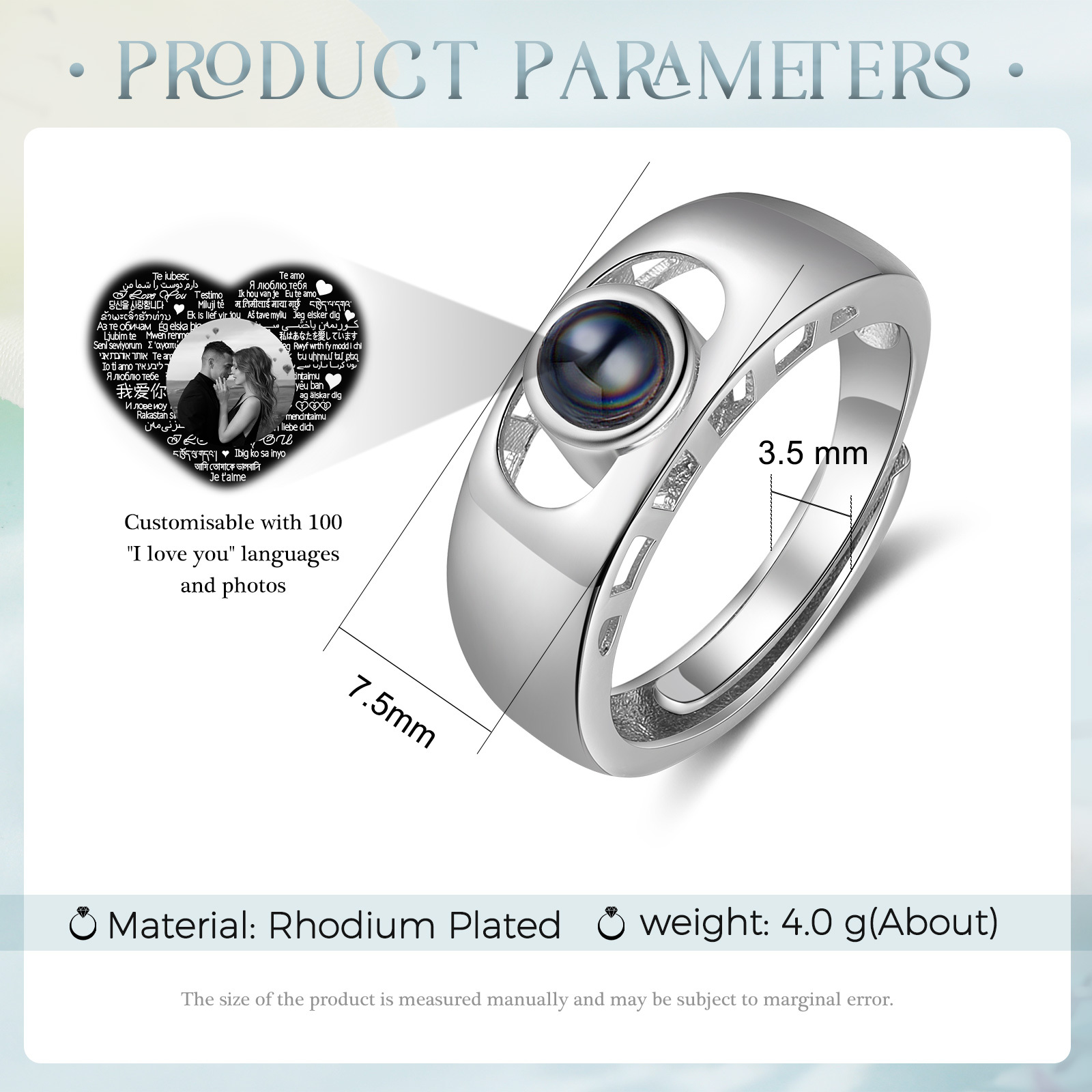 Anillo con proyección de foto anillo ajustable-Jessemade ES