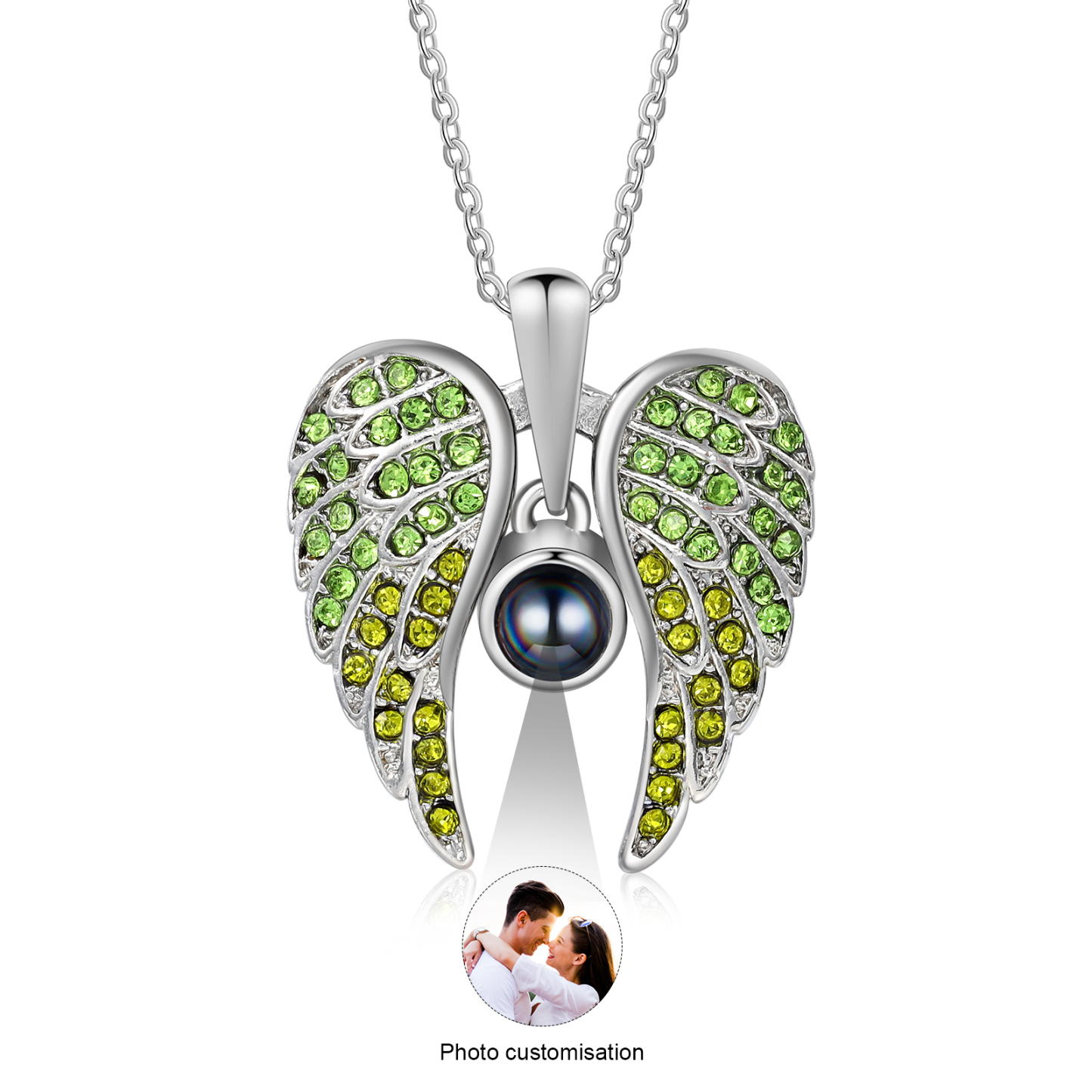 Collar de alas de ángel abiertas personalizado con 1 foto en proyección-Jessemade ES