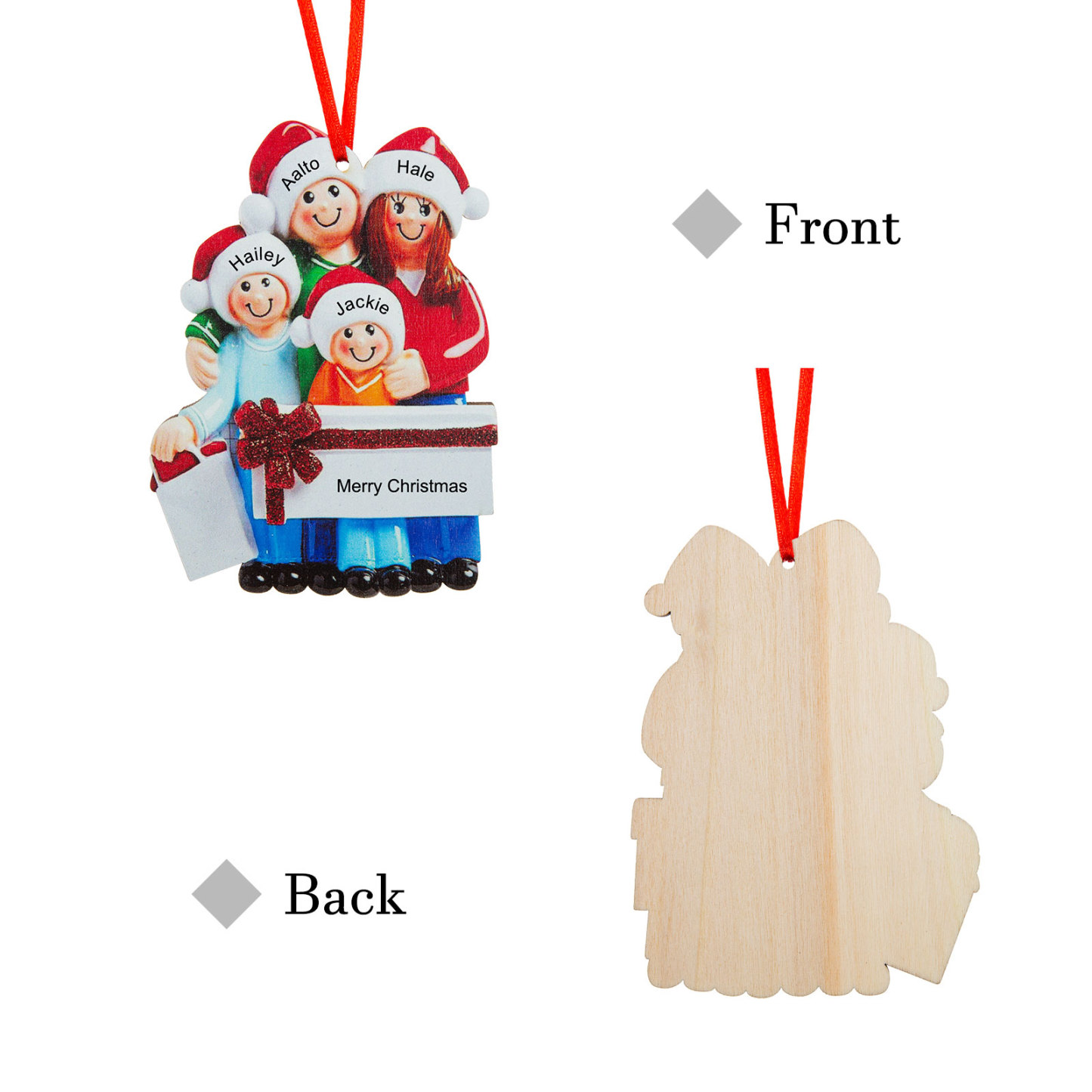 Navidad-Muñeco Ornamento Navideño 4 Nombres y Texto Personalizados Adorno de Madera