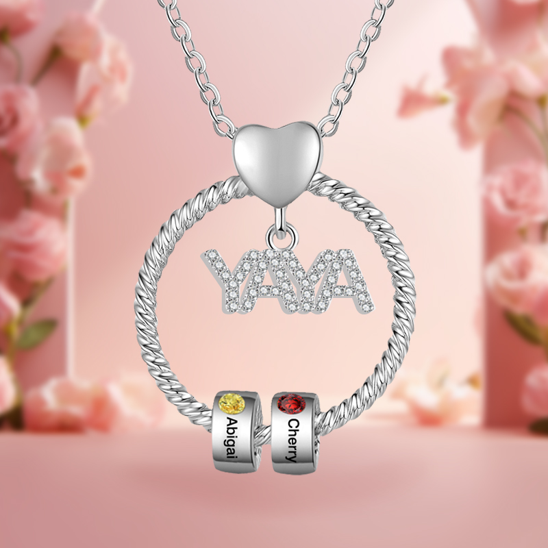 A mi abuela-Collar 1-5 nombres y piedras de nacimiento personalizados con colgante de "YAYA" color plateado | Jessemade-Jessemade ES