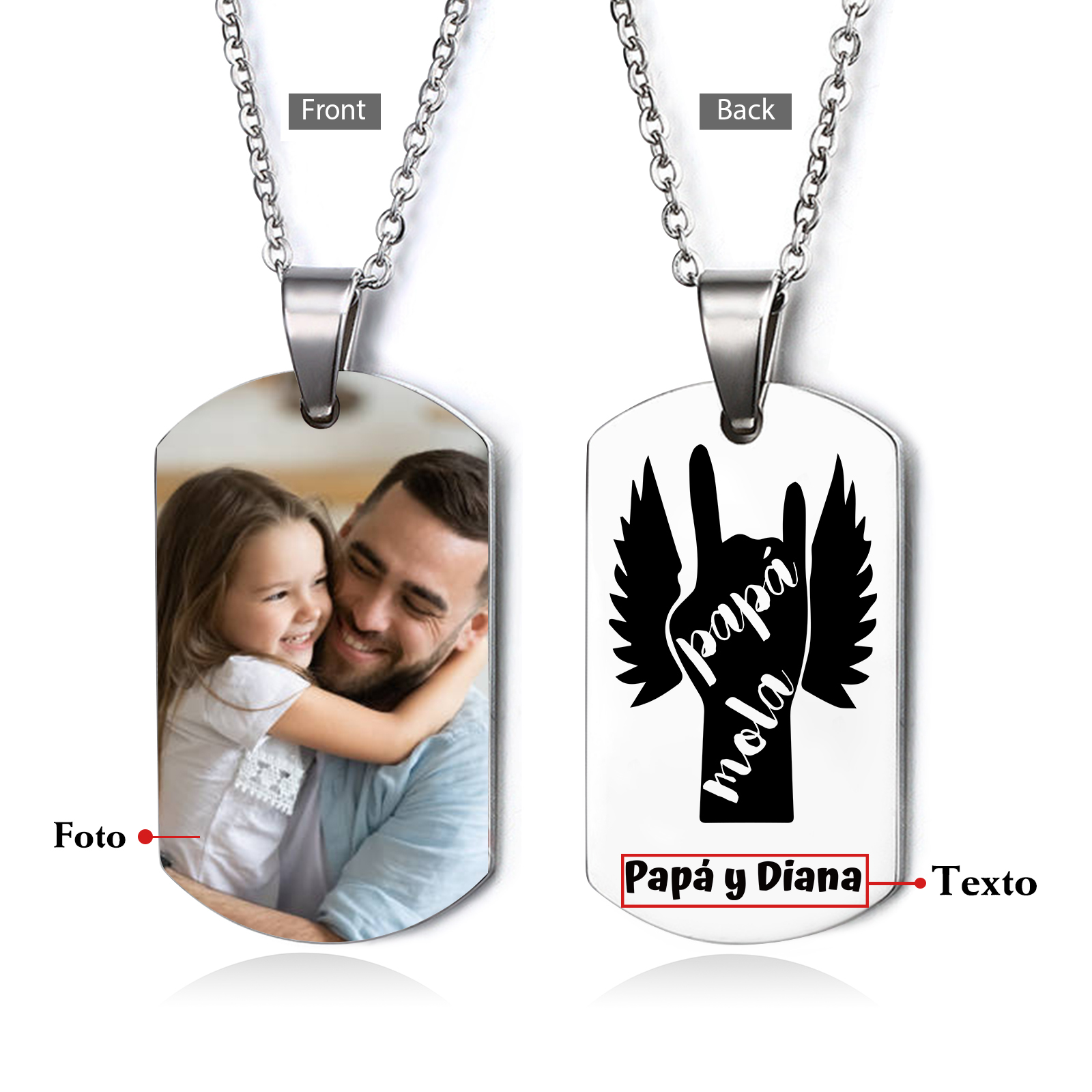 A MI PAPÁ-Collar "papá mola" de placa personalizada con texto y foto-Jessemade ES