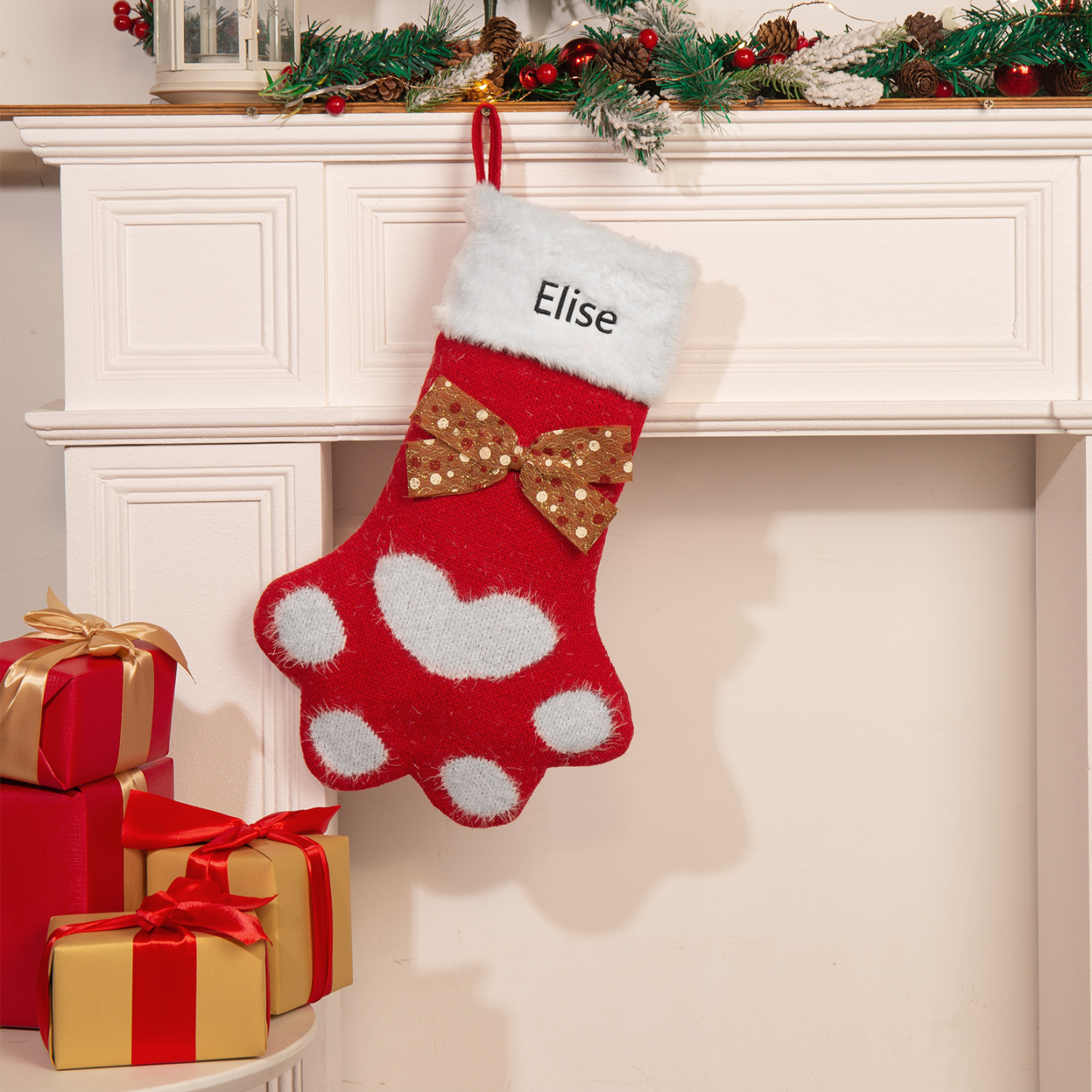 Adornos de medias navideñas en forma de pata Bolsa de regalo 1 Nombre personalizado-Jessemade ES