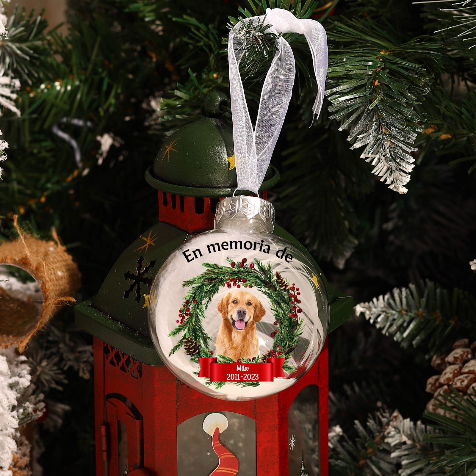 Bola navideña conmemorativa Adorno de Navidad 1 nombre, fecha y 1 foto personalizados con pluma -Jessemade ES