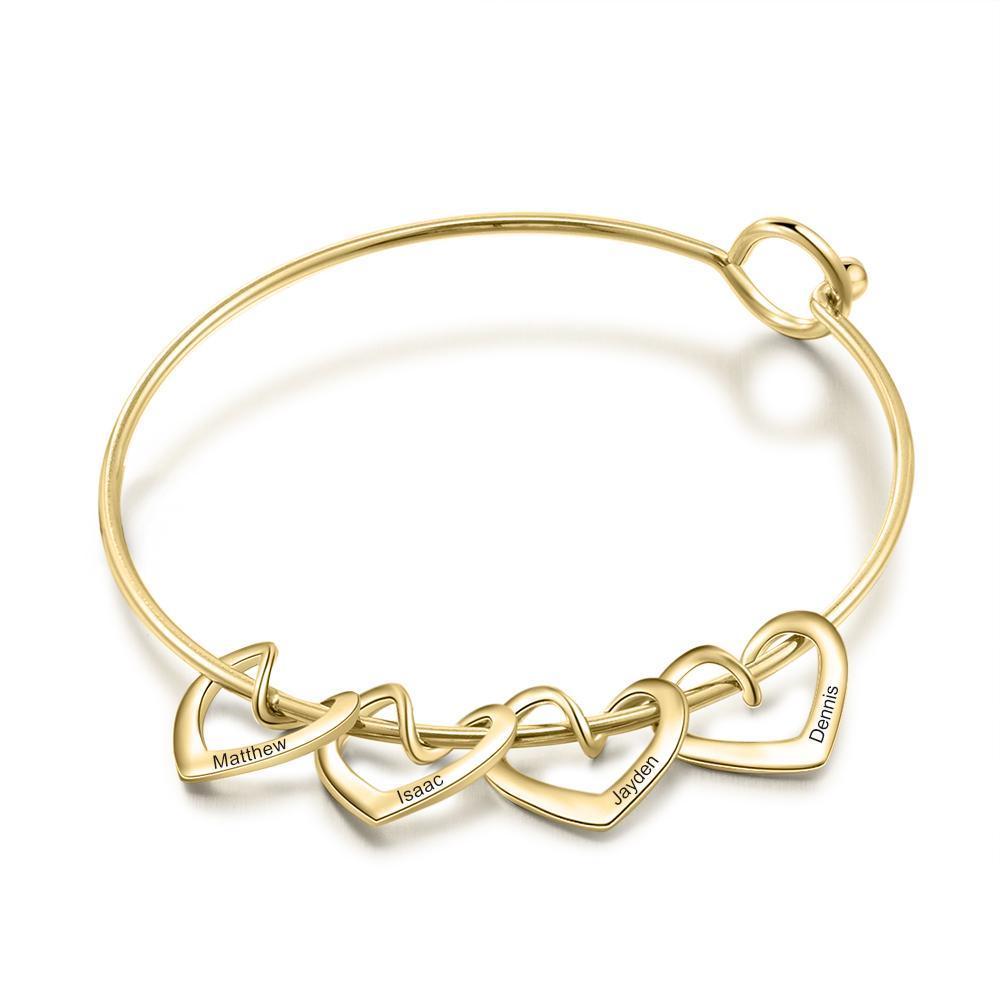 Pulsera con 4 nombres personalizados en 4 dijes de corazón-Jessemade ES
