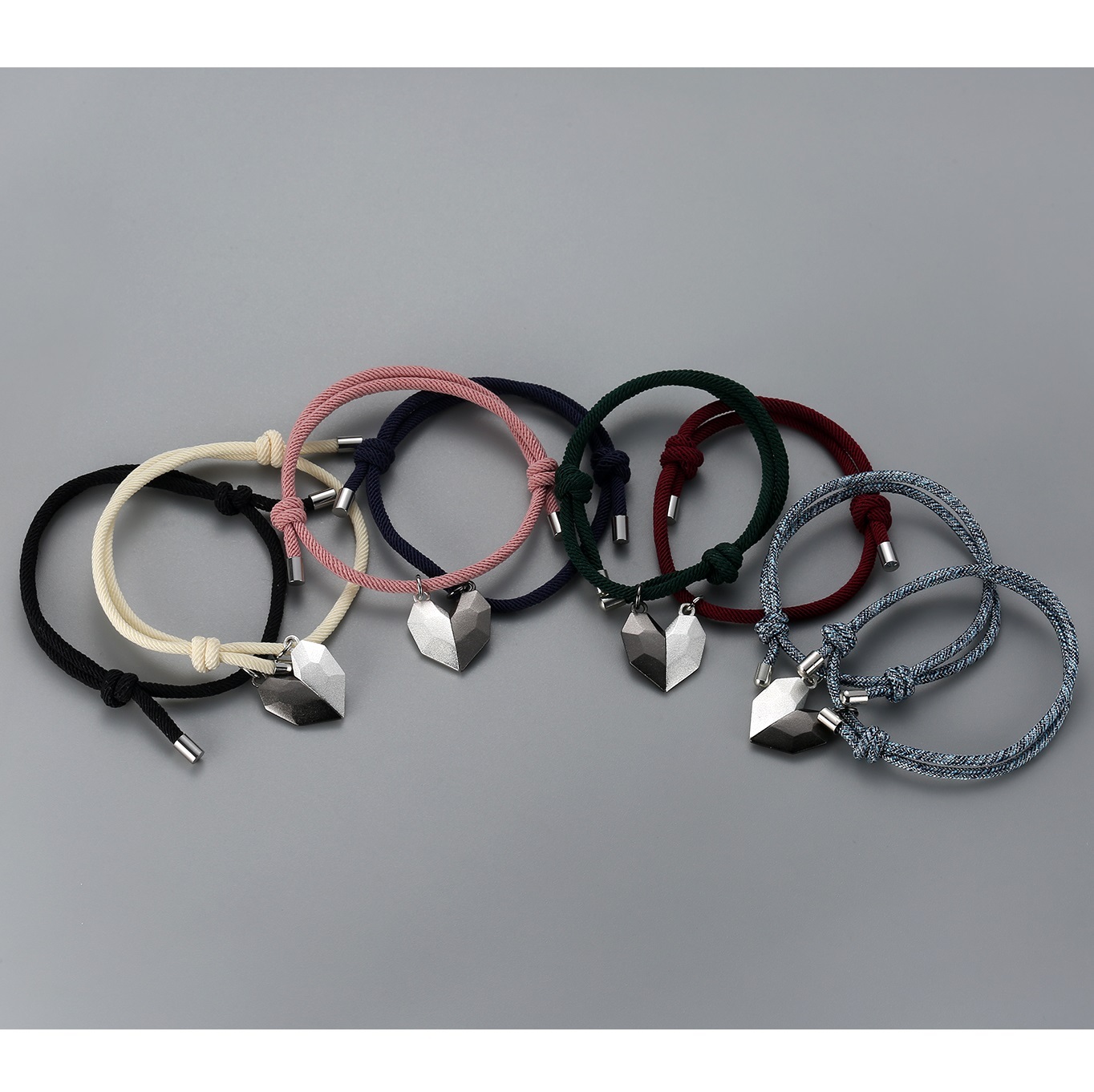 Caja Navidad-Pulseras de cuerda personalizadas para pareja con dije de corazón magnético grabado de dos letras-Jessemade ES