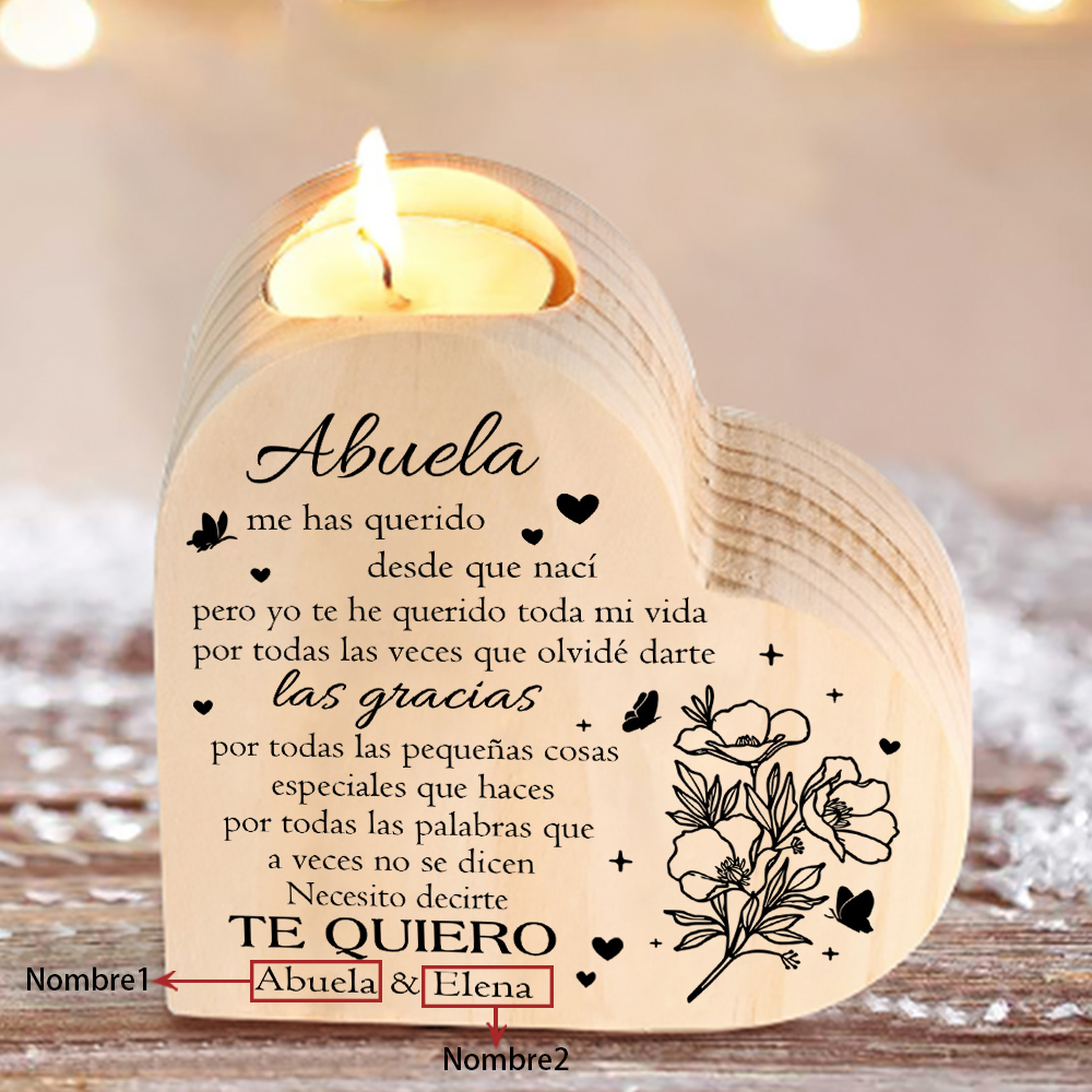 A mi abuela - Candelero de madera sin vela Flores 2 nombres personalizados-Jessemade ES