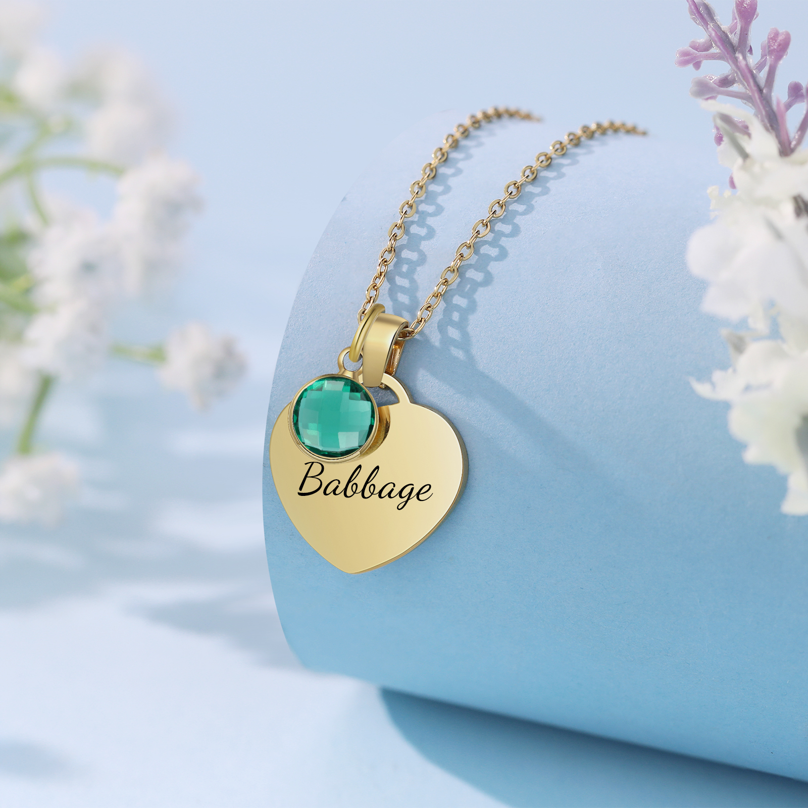 Collar de corazón con 1-3 colgantes de piedras de nacimiento con 1 nombre-Jessemade ES