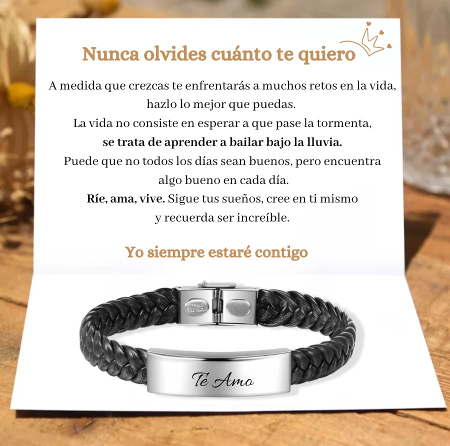 Pulsera de cuero trenzado Pulsera de hombre con 1 texto personalizado